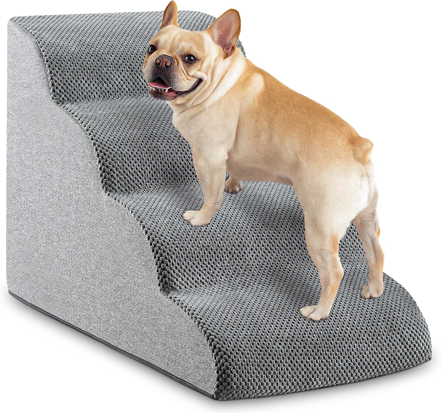 4-Step Dog Stairs, 19.7” High Foam Pet Steps for Small Dogs & Cats – Stable Climbing Ramp with Washable Waterproof Cover, Non-Slip Base, Easy Access to Beds or Couches (Grey) Grey 4 19.7"H