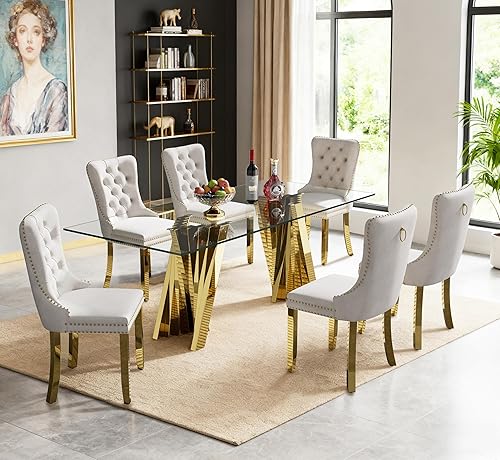 Miniatura 55 de Juego de 5 mesas de comedor de cristal plateado, mesa rectangular moderna de cocina y comedor de 70 pulgadas para 4, mesa de comedor de vidrio Mesa