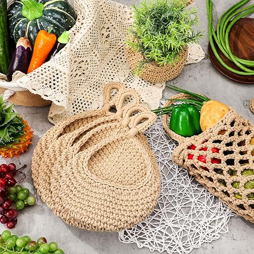Miniatura 5 de 9 cestas de frutas colgantes de yute para cocina, cesta colgante bohemia tejida de pared, cesta de almacenamiento de ajo para papa, cebolla,
