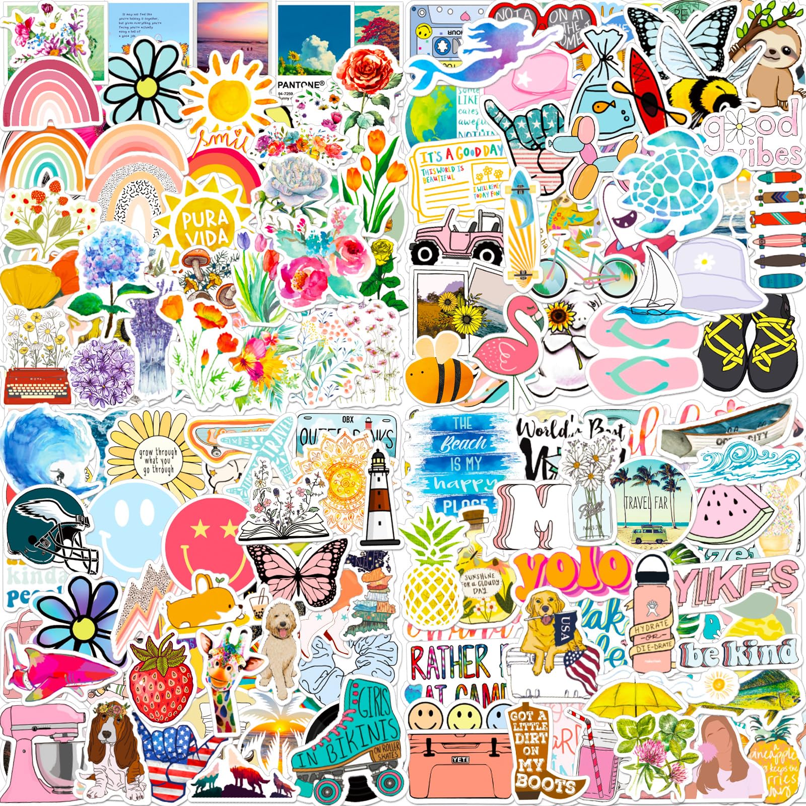 Water Bottle Stickers 200 Pcs Cute Aesthetic Sticker Pack, Waterproof Vinyl Stickers for Water Bottles, Laptop, Scrapbook, Journal, Luggage, Tumbler, Skateboard, Guitar, Notebook, Tablet, Bike, etc