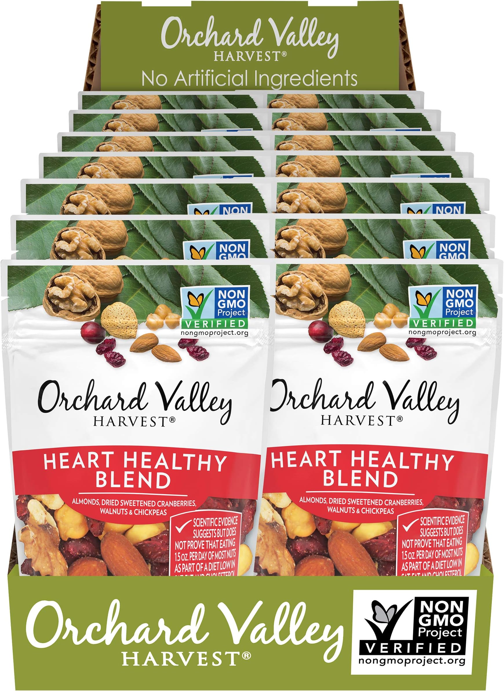 Orchard Valley Harvest Heart Healthy Blend, 2 Ounce Bags (Pack of 14), Almonds, Cranberries, Walnuts, and Chickpeas, Gluten Free, Non-GMO, No Artificial Ingredients