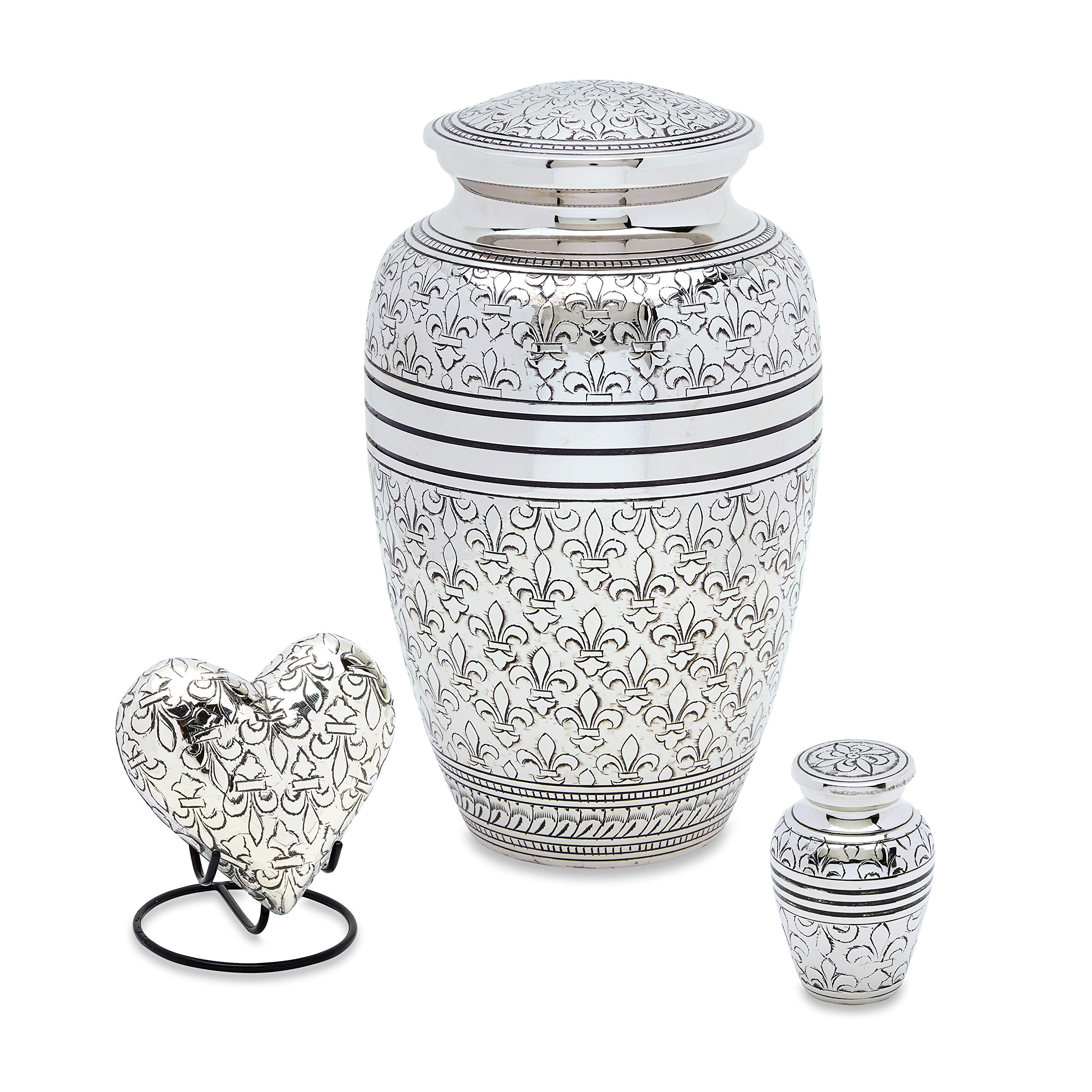 Silver Fleur De Lis Urn Set