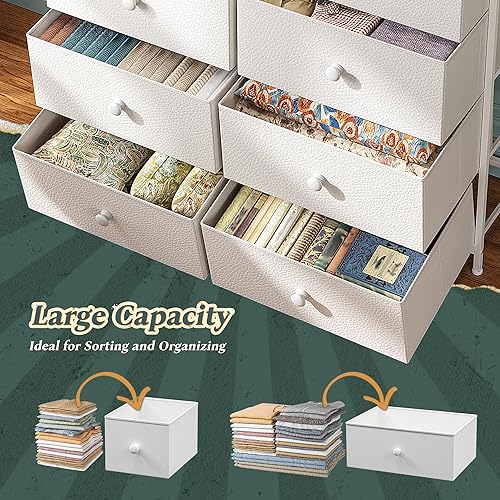 Miniatura 5 de Cómoda blanca para dormitorio, cómoda alta con 12 cajones, cómoda de tela y cómoda, cómoda de dormitorio con marco de metal, parte superior de