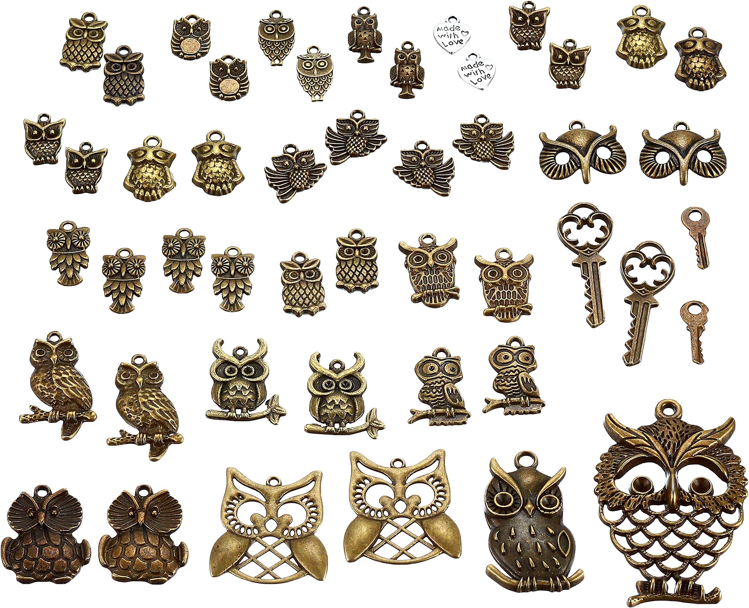 40pc Owl Charms,Pendants, Antique Bronze