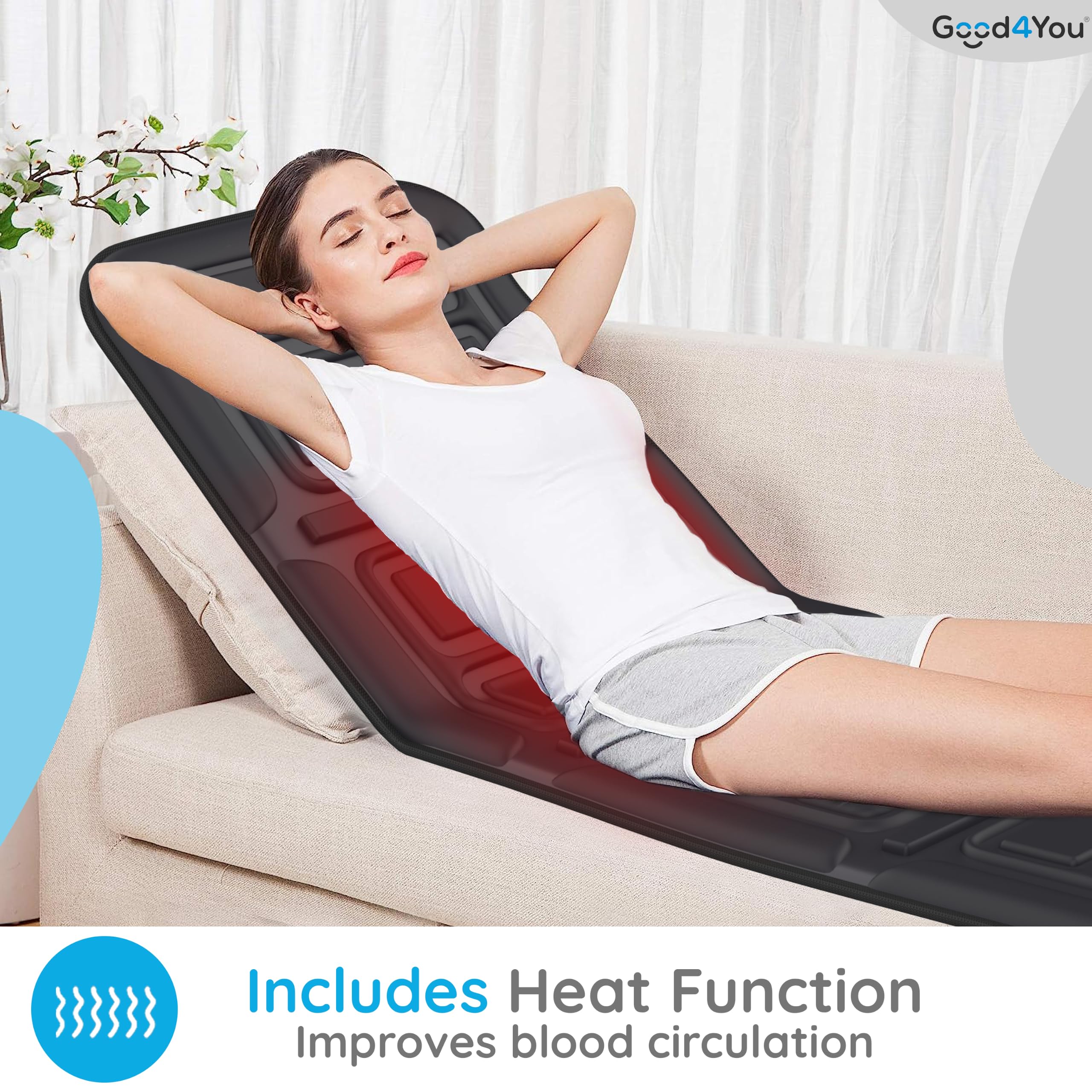 Good4You Estera de masaje con calor, 10 motores, calefacción infrarroja, cojín de masaje para el cuerpo