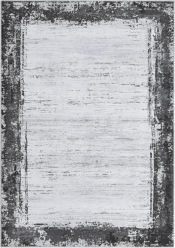 Zacoo Alfombras modernas lavables de 9 x 12 pies para sala de estar, dormitorio, alfombra gris, antideslizante, con bordes, abstractas, alfombra de