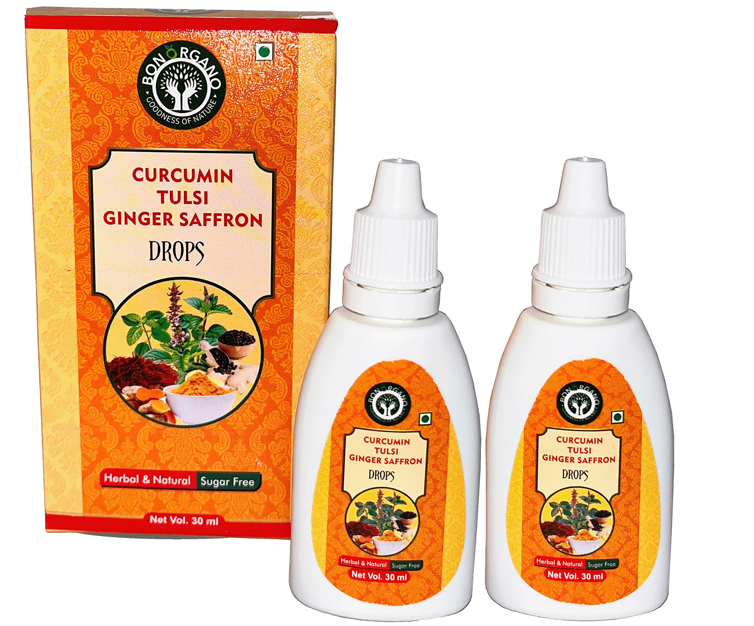BON ORGANO Curcumin+Tulsi+Ginger+Saffron Drops |Super saver Combo | Ayurvedic Drops to Boost Immunity &Strength- 30ml +30ml- Pack of 2 (B0BWK6FDKP) Amazon Price History, Amazon Price Tracker