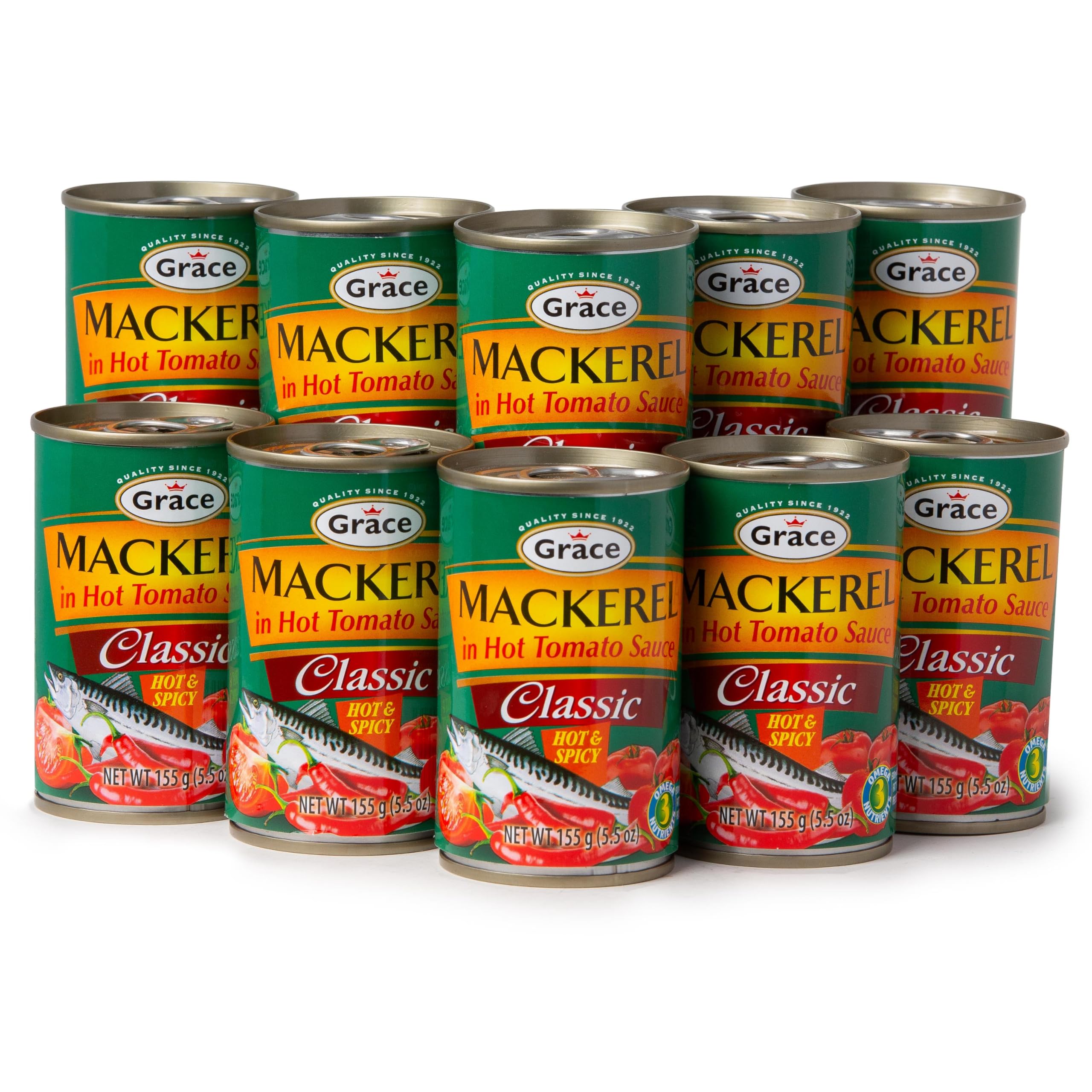 Grace Hot & Spicy Mackerel in Tomato Sauce 5.5oz - 10 Pack Canned Mackerel