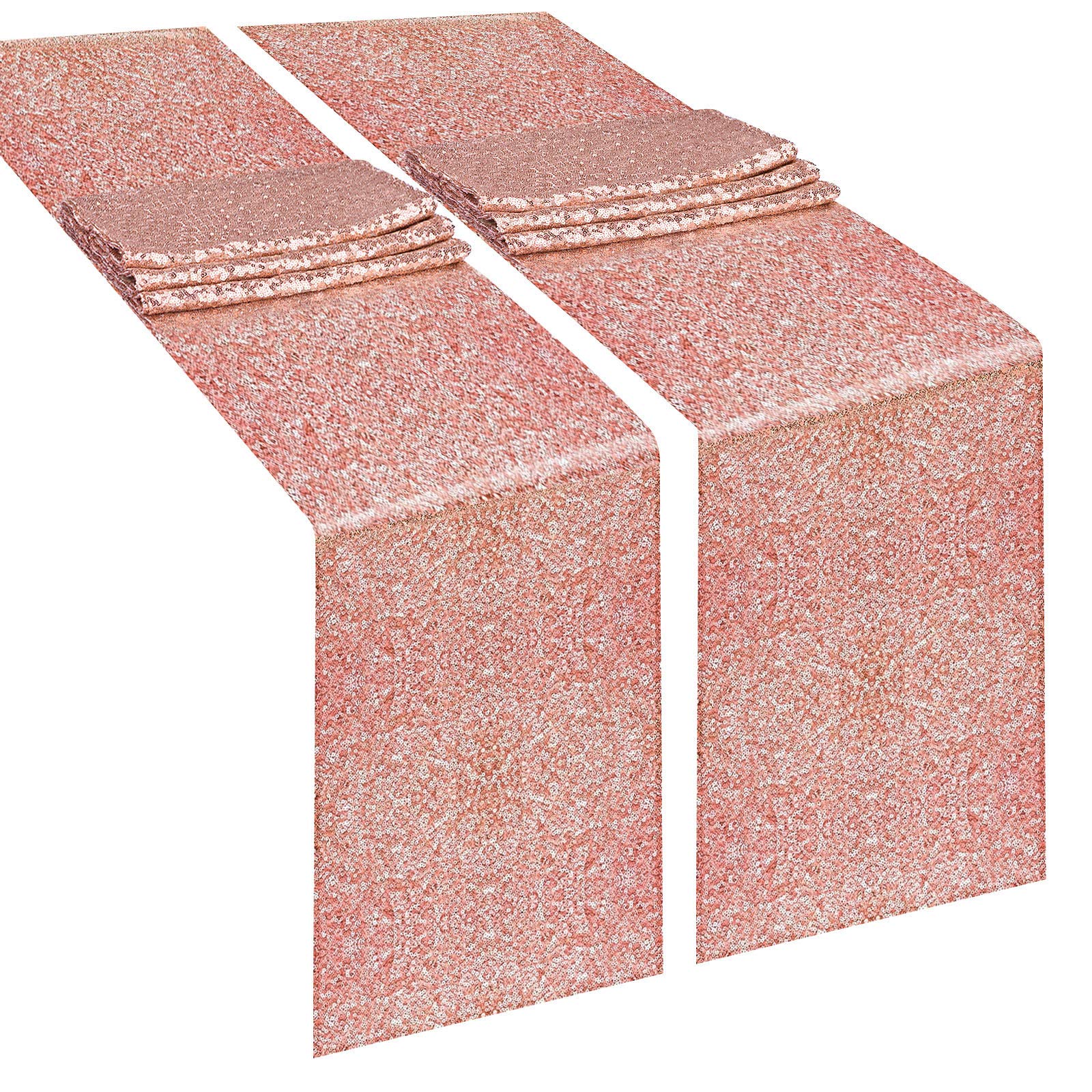 yuboo Rose Gold Sequin Table Runners,2 Pack 12''x 108'' Glitter Sequence Tablecloth Sparkle Party Decoration for Bachelorette Party,Birthday,Wedding,Engagement,Bridal Baby Shower,Celebration