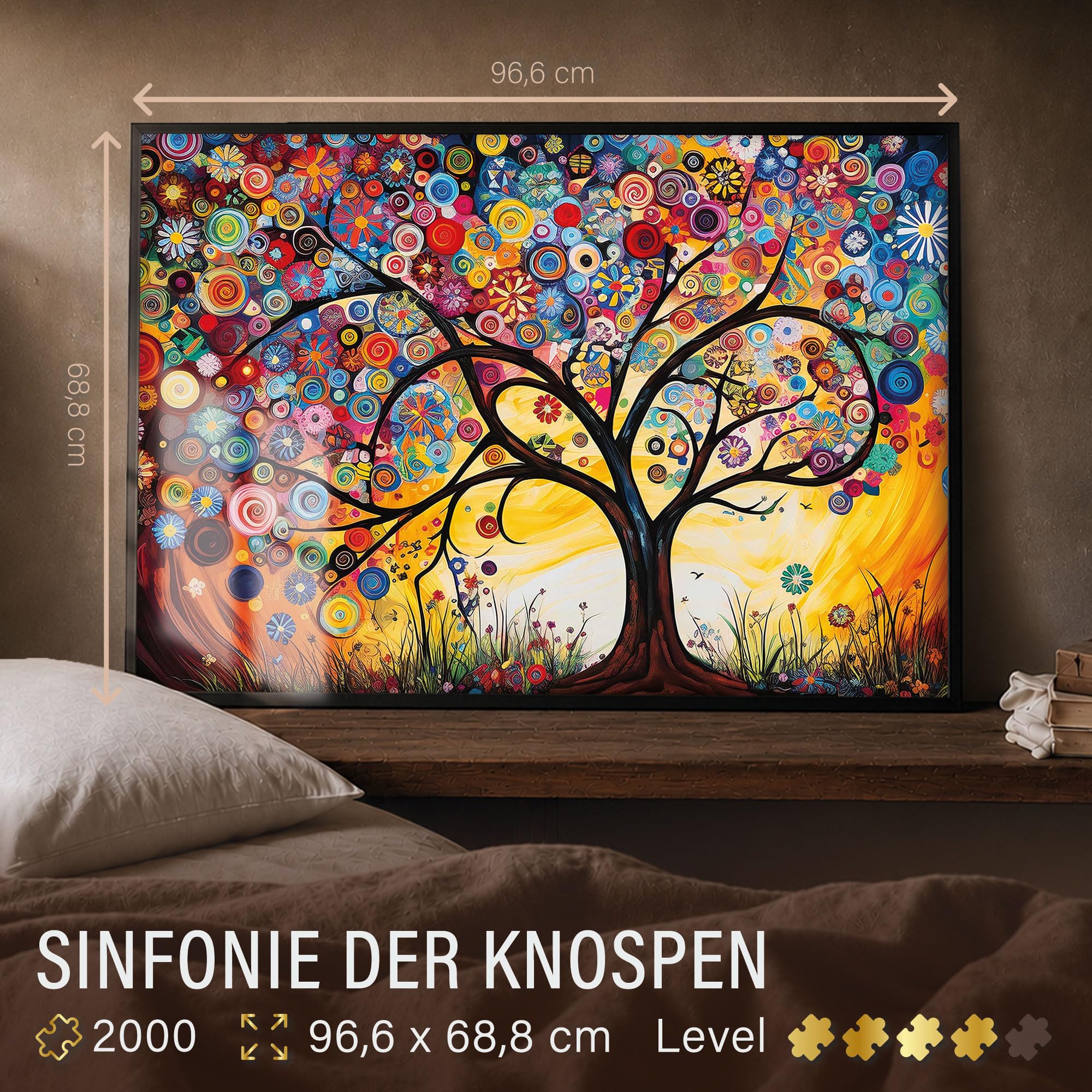 Ulmer Puzzleschmiede - Puzzle de 2000 piezas "Sinfonía de los Capullos jóvenes" - maravilloso diseño creativo de árbol como original diseño de rompecabezas de 2000 con plantilla de caja - también para