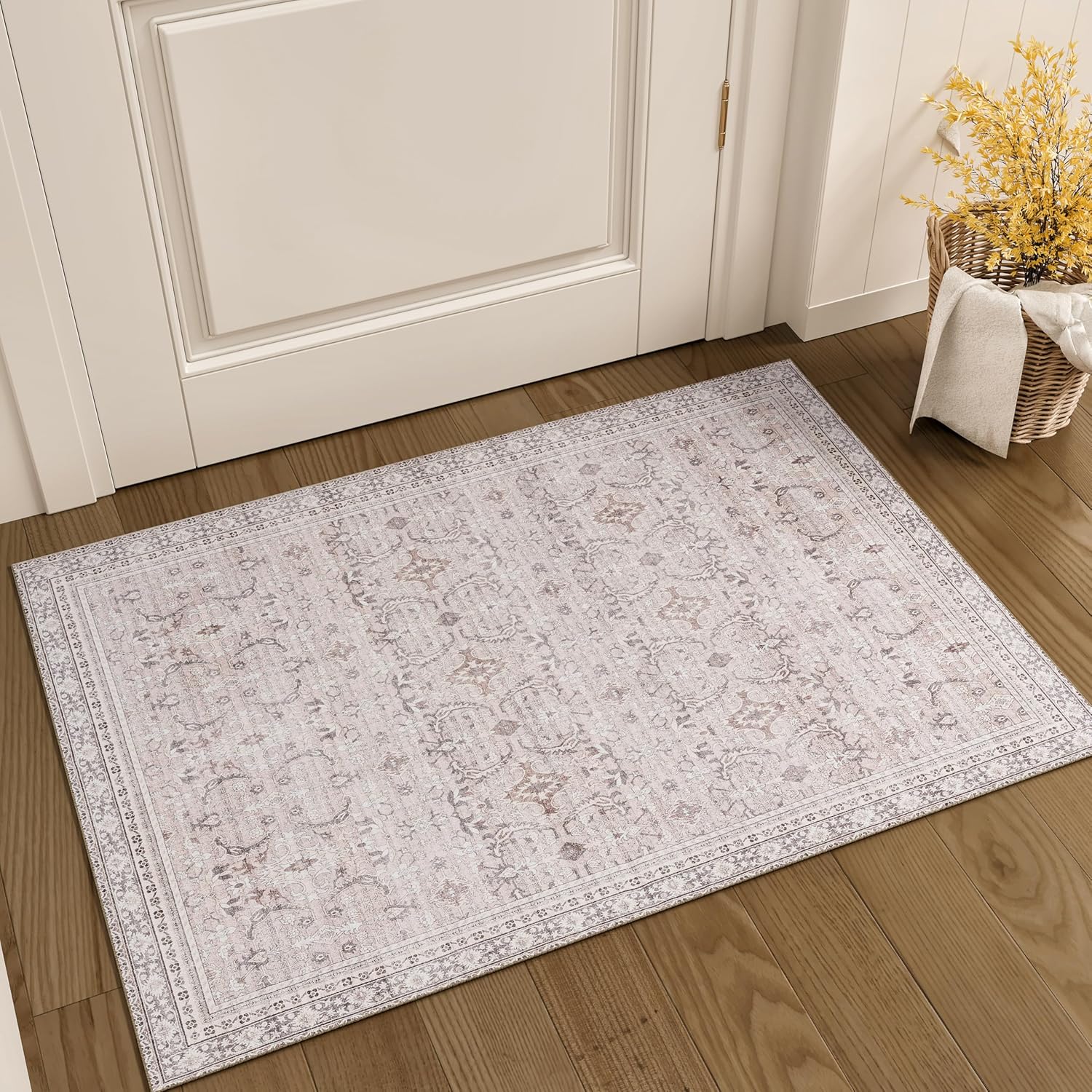 Istana 2x3 Rugs - Pale Rose Beige Area Rug - Foldable Washable 2x3 Rug - Non Shedding Rugs for Entryway - Anti-Slip Washable Carpet Area Rug Soft Microfiber Pale Rose Beige Shadowed Elegance 2' x 3' (Rectangular)