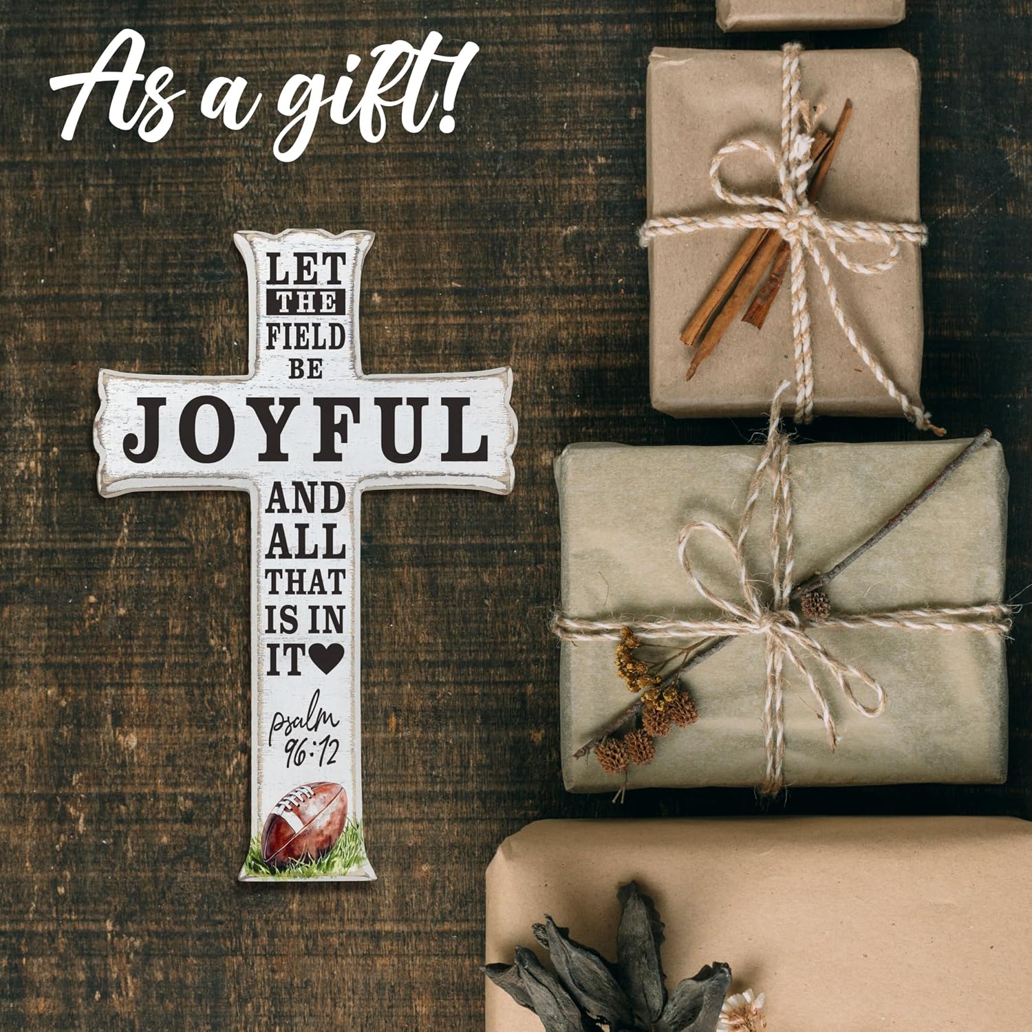 VZVCTFS Baseball Theme Wooden Cross Wall Decor - Let The Field Be Joyful and All That Is In It, Christian Sports Gift with Hook for Bedroom, Game Room, Church, Christmas （6.5x10 Inch）-A10 image 5