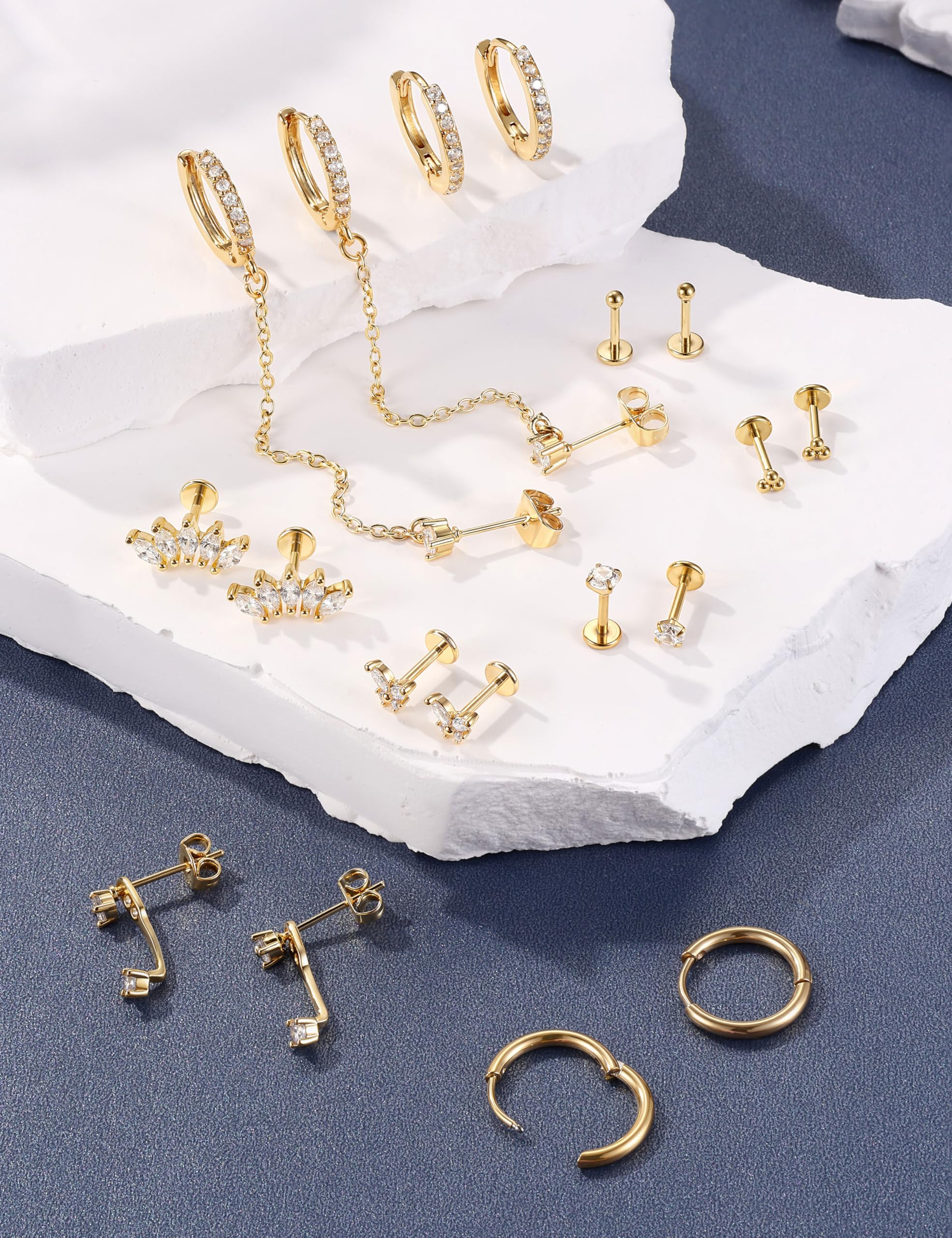 Pendientes de Tuerca con Parte Trasera Plana de 16G/18G/20G para Mujer, hipoalergénicos