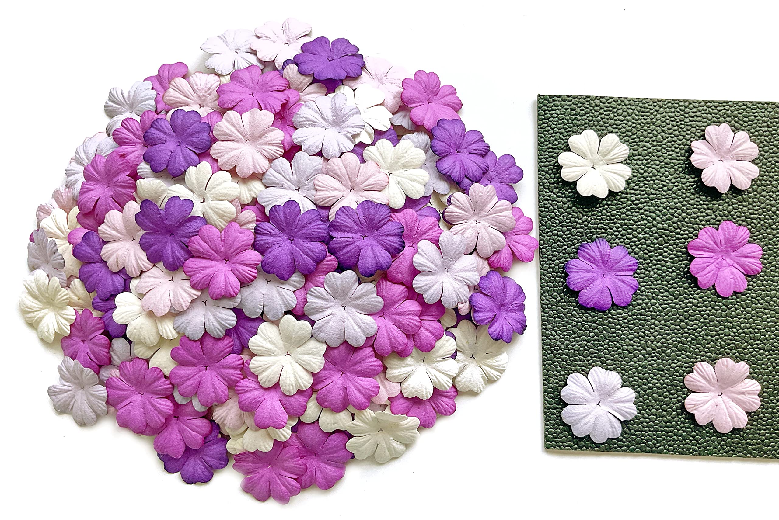 TH 50 pcs. Heart Paper Flowers Mixed Tone Purple Petal Flower die cuts Size 0.98" Wide Mulberry Paper Flower Craft Handmade Wedding Scrapbook for so Many Card Craft Projects