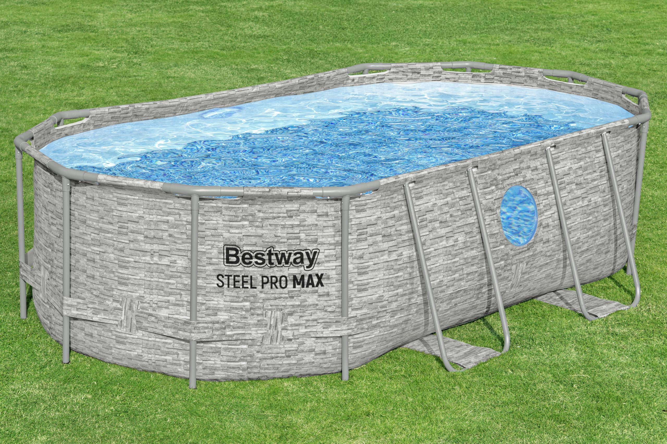 Bestway 56714-7 Set piscina fuori terra ovale Steel Pro MAX Splashview - 4,27 m x 2,50 m x 1,00 m, grigio effetto pietra