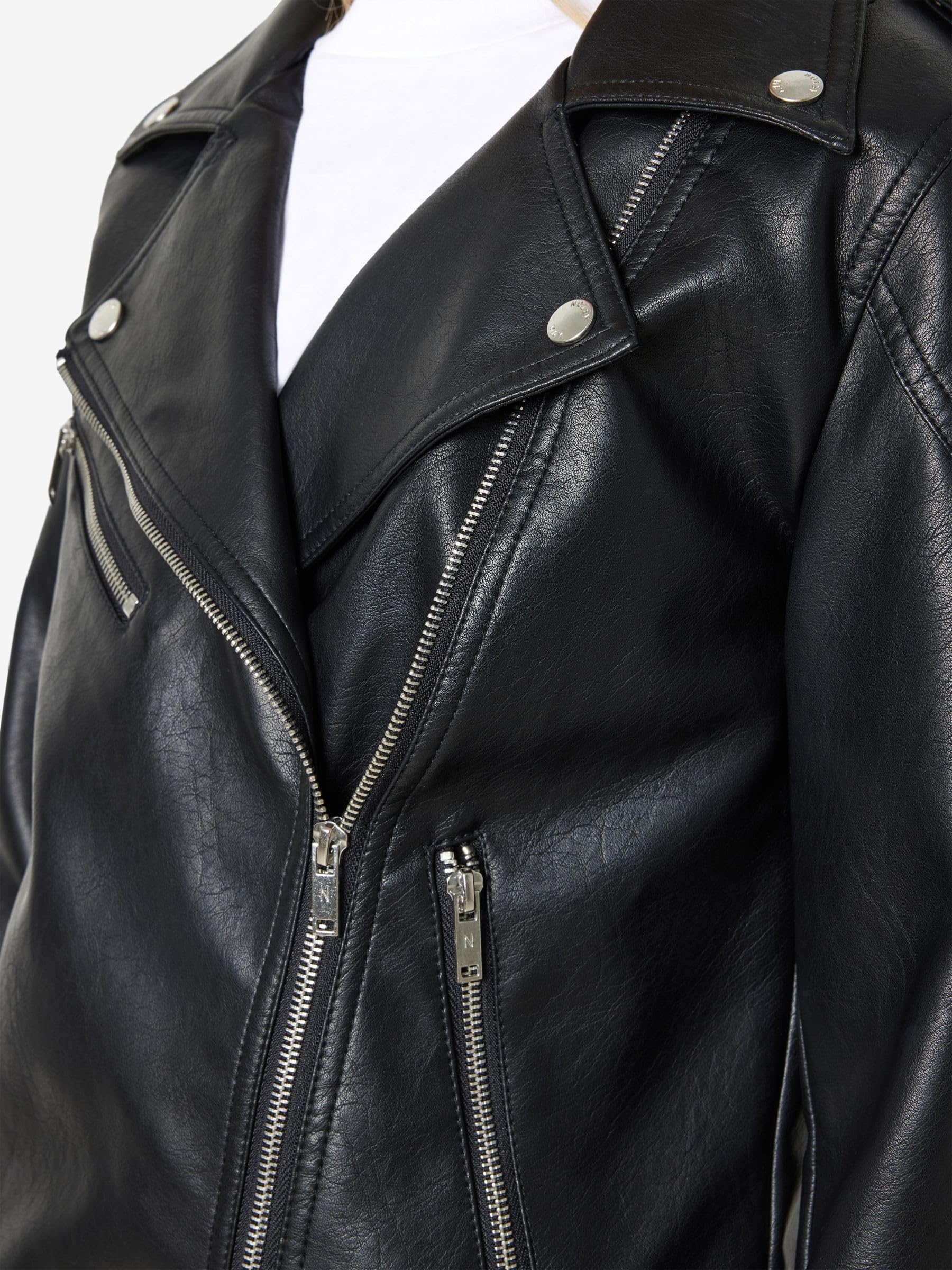 NOISY MAY Veste Rollo Femme Veste en imitation cuir noir 100% Polyester