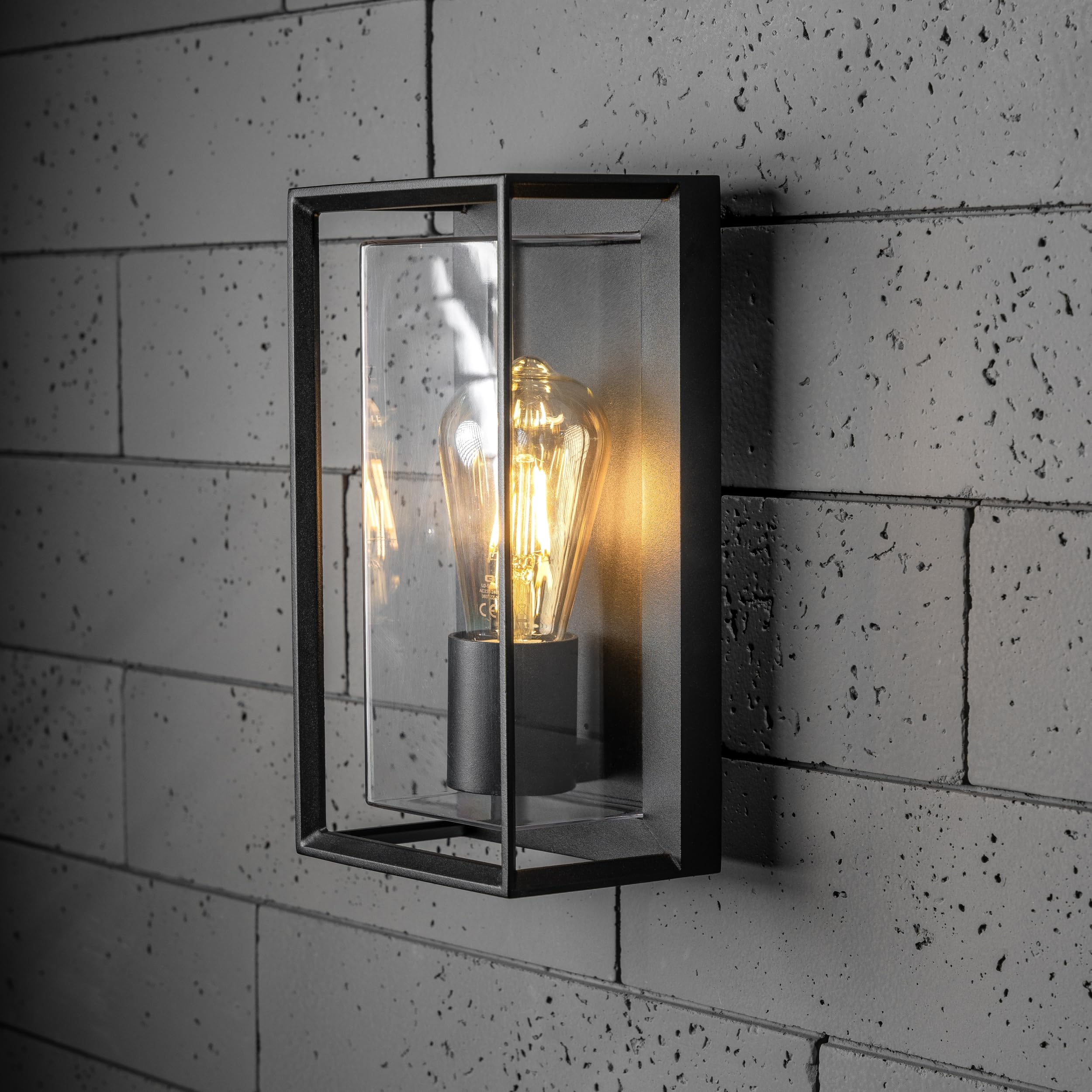 CGC Lighting Outdoor Outside Wall Light Black Modern, E27 Bulb, Mains Powered, Garden, Porch, Patio (Black)