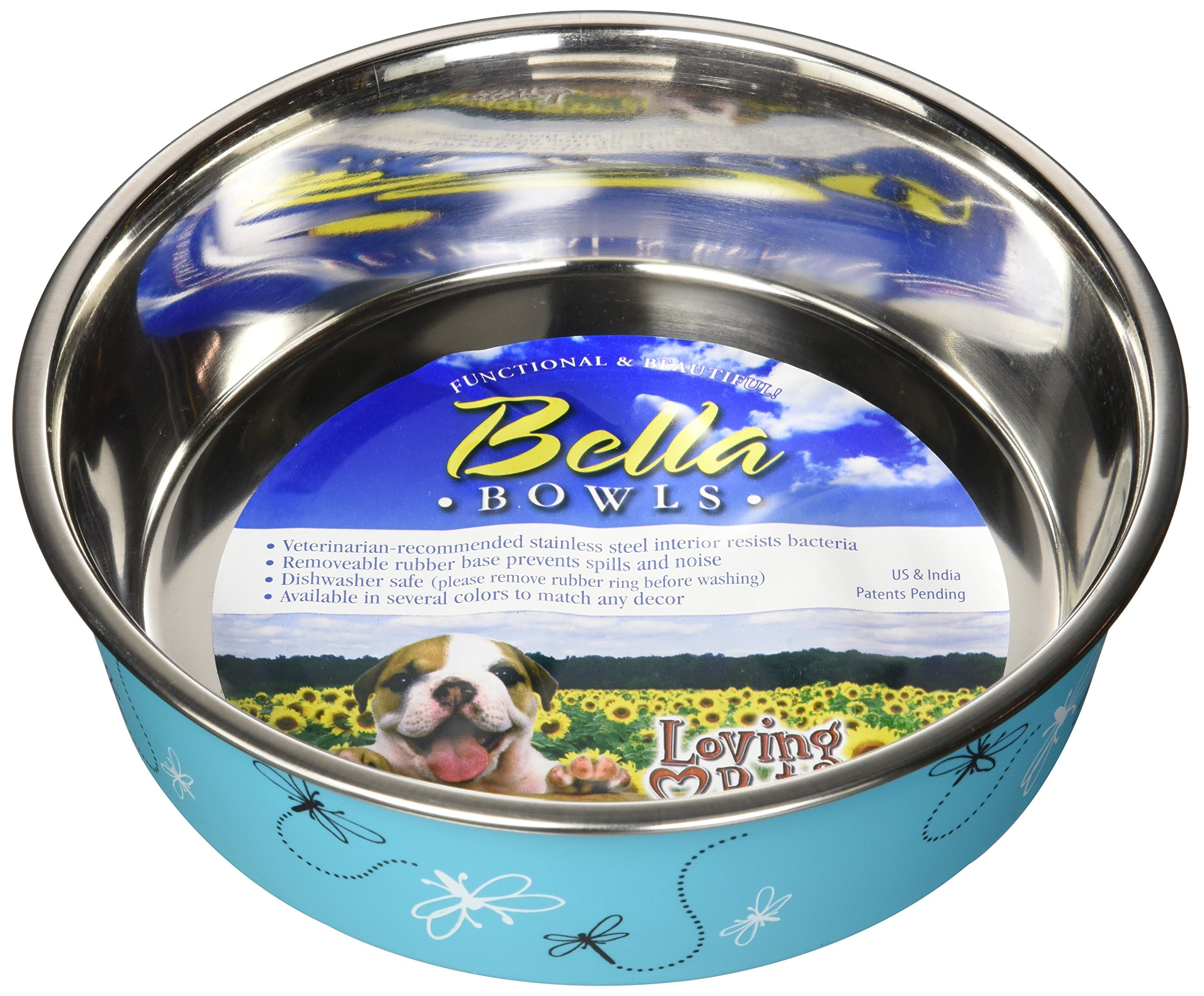 LOVING PETSBella Bowl Designer & Expressions Dog Bowl, Large, Dragonfly, Turquoise