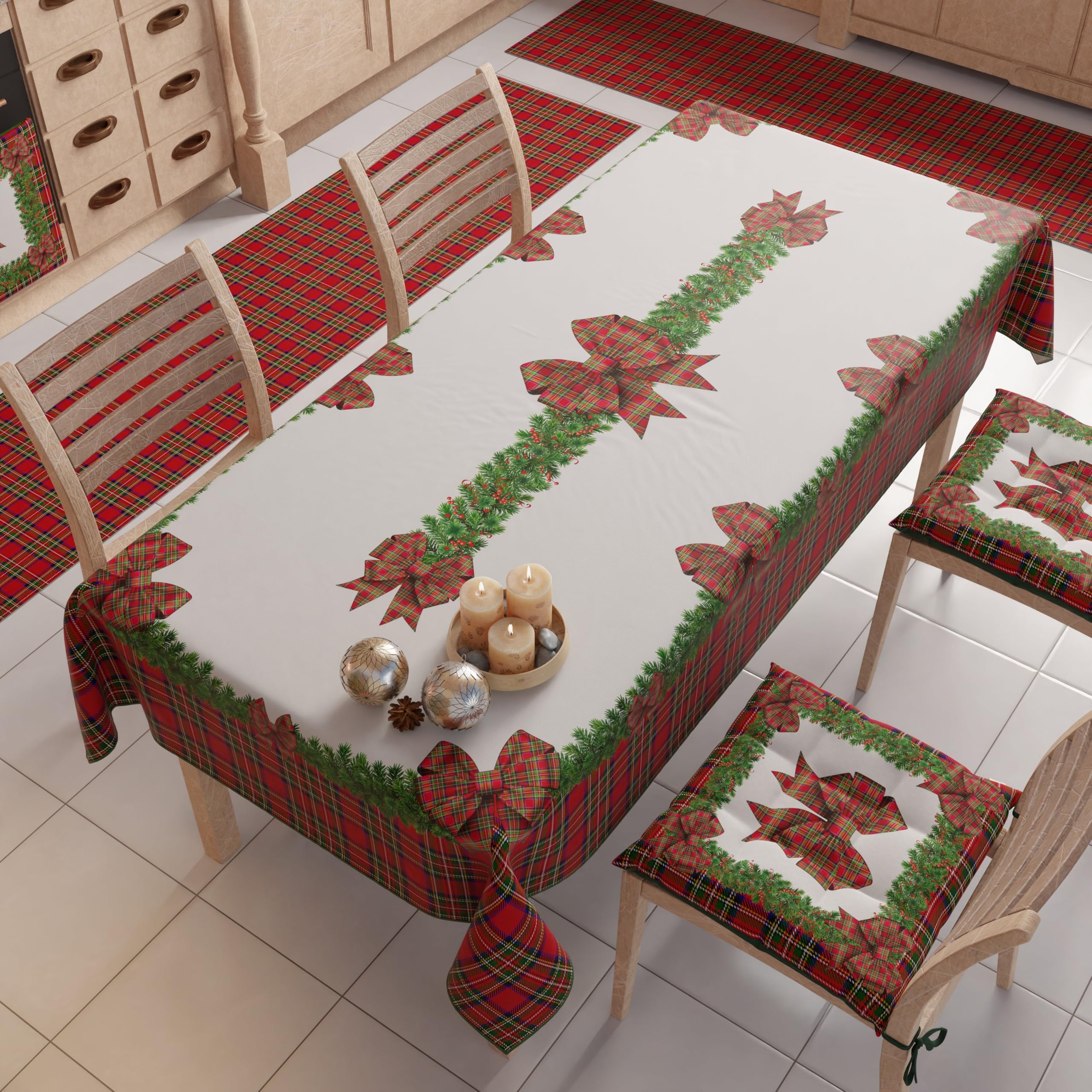 PETTI Artigiani Italiani - Tappeto Natalizio Cucina Antiscivolo Lavabile in Lavatrice, Passatoia Natalizia, Decorazione Natale Cucina 52x440 cm Tartan, Made in italy