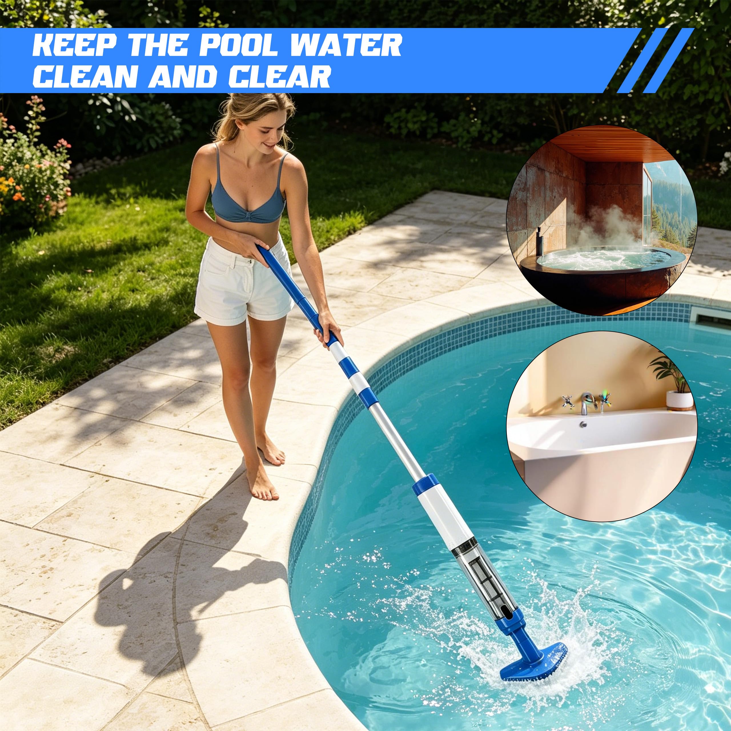 Aspirateur de Piscine sans Fil 3 en 1 avec Batterie, Nettoyeur de Piscine