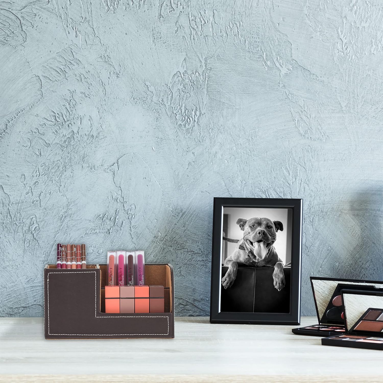 Relaxdays Desk Organiser, 3 Compartments, Imitation Leather, H x W x D: 11 x 20 x 9.5 cm, Office & Home, Black