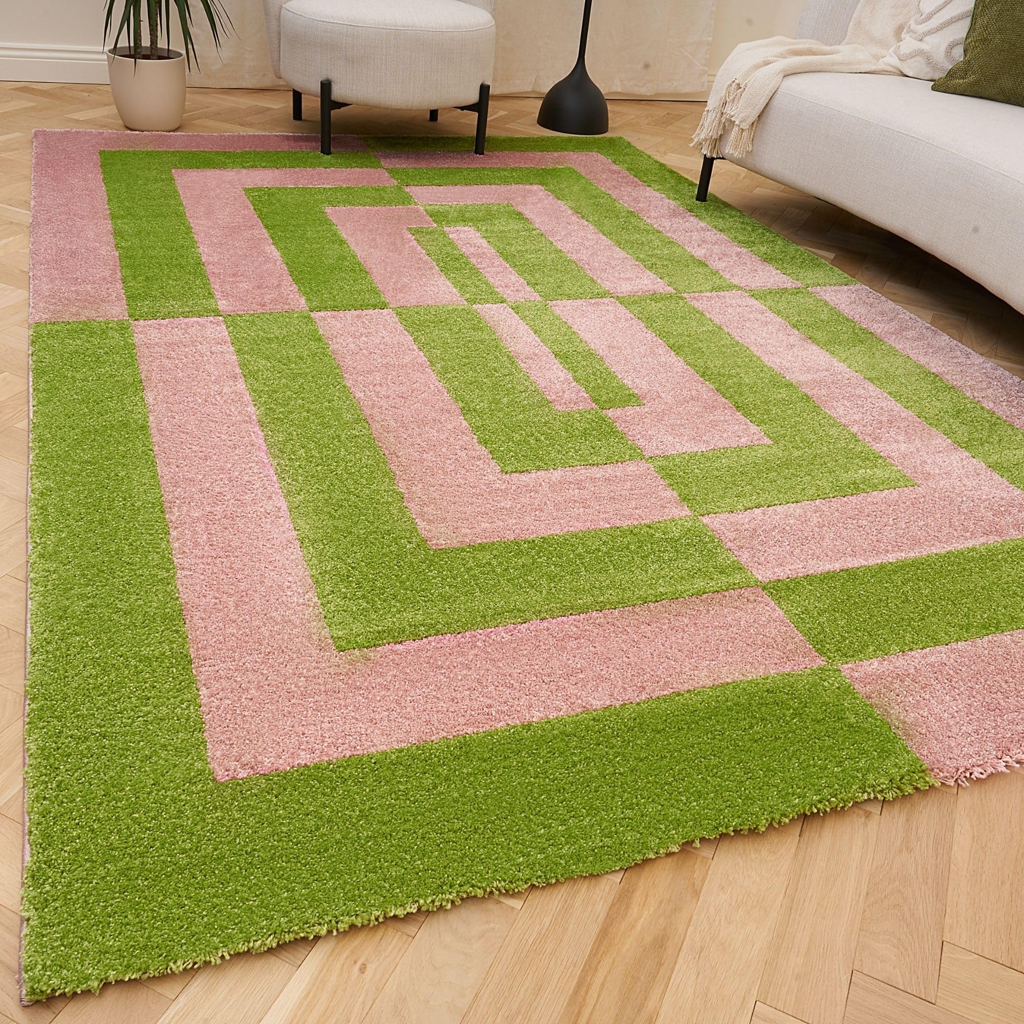 The Rugs Joli Green And Pink Geometric Rug Soft Dense Pile Easy To Clean And Pet Friendly For Living Rooms And Bedrooms from B&Q