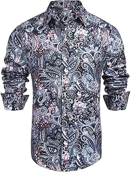 トップス TECH BUTTON DOWN L/S SHIRT PAISLEY Amazon.com: Daupanzees Mens Paisley Long Sleeve Cotton