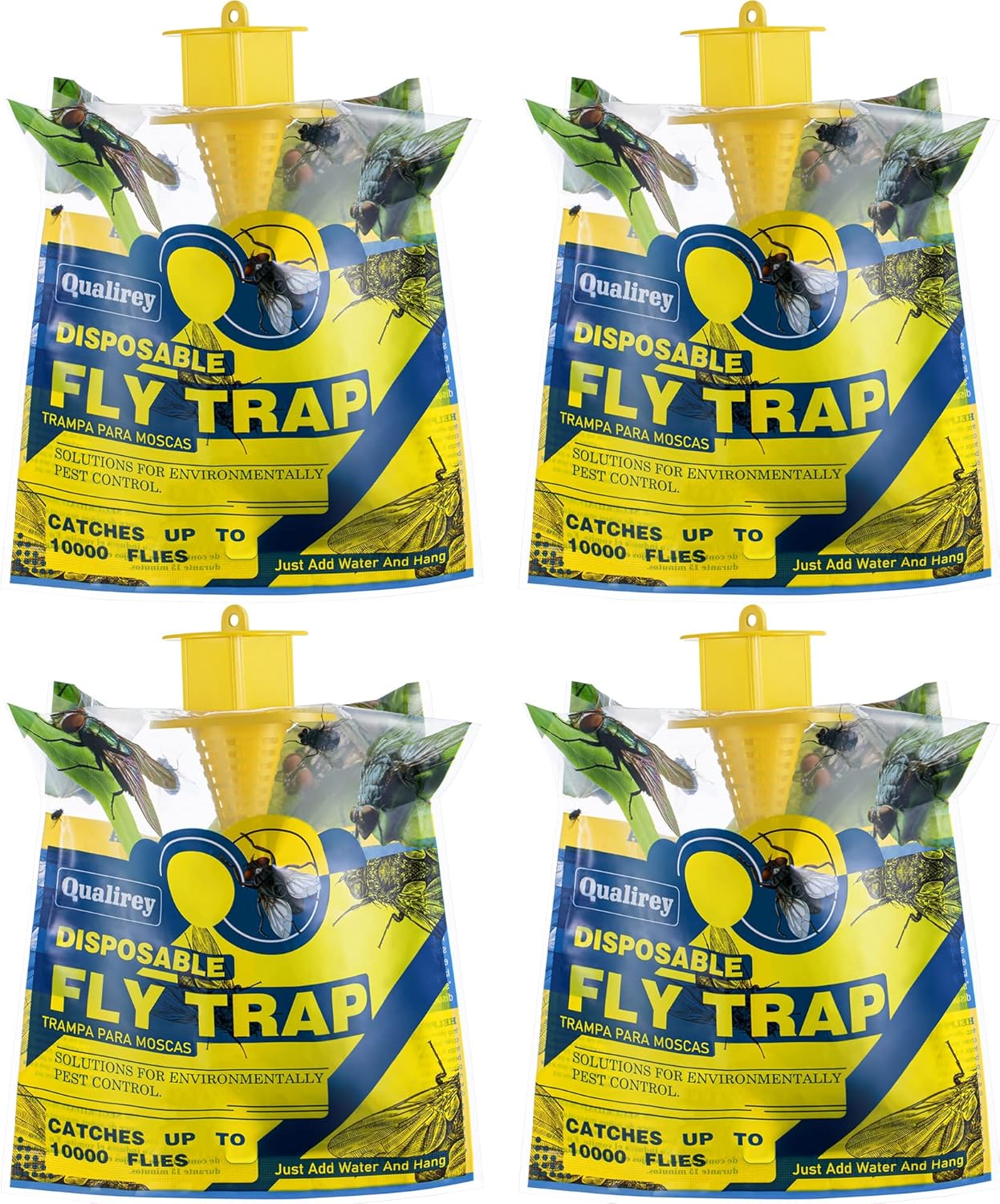 Qualirey 4 Pack Fly Traps Outdoor Hanging, Disposable Fly