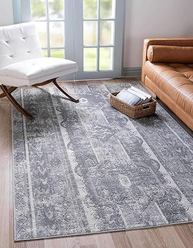 Unique Loom Portland Collection - Alfombra de área (7 pies 10 pulgadas x 11 pies, rectangular, grismarfil)