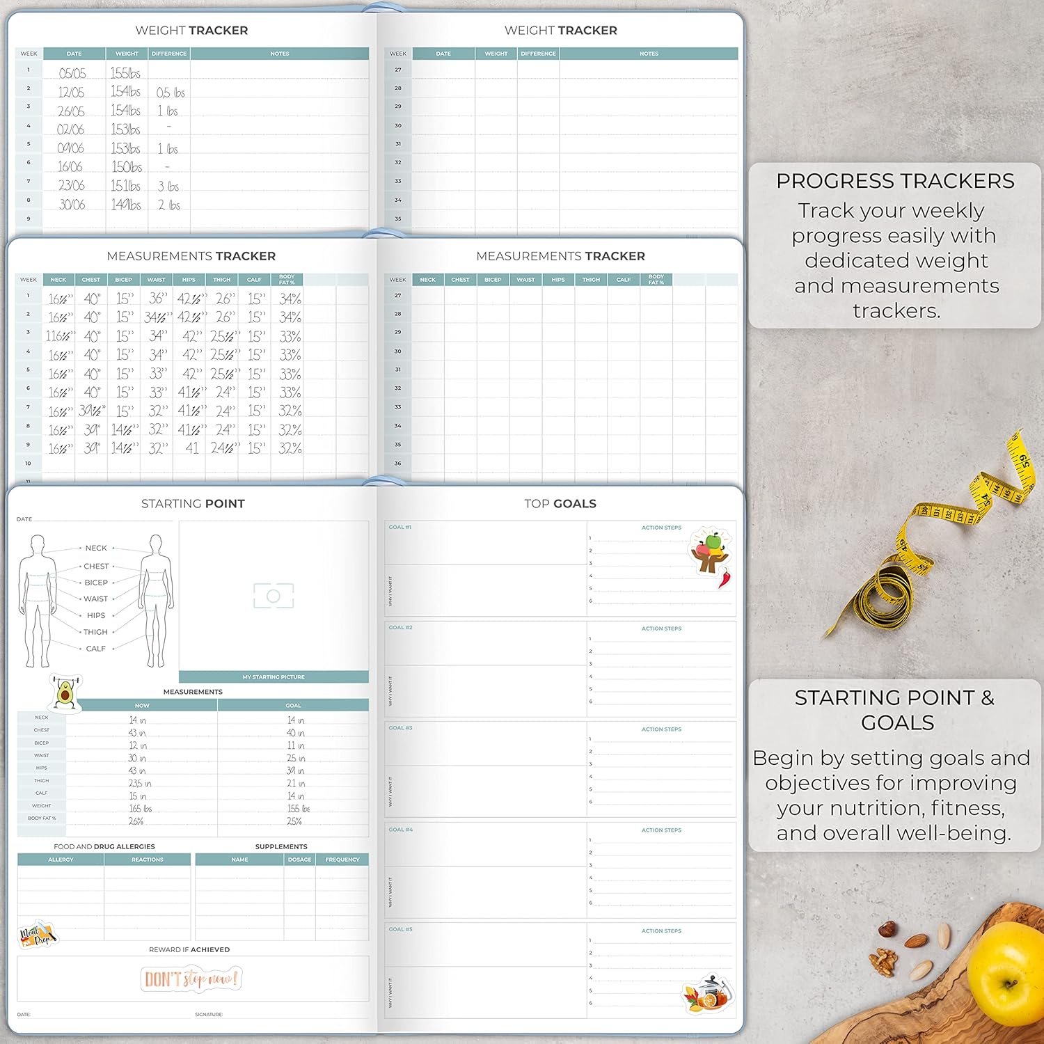 Clever Fox Meal Planner PRO – Weekly Meal Prep Journal with Grocery List & Weigh Loss Tracker – Diet, Fitness & Welness Log Book – Nutrition Diary Notebook – Lasts 12 Months, 7x10” (Light Blue)