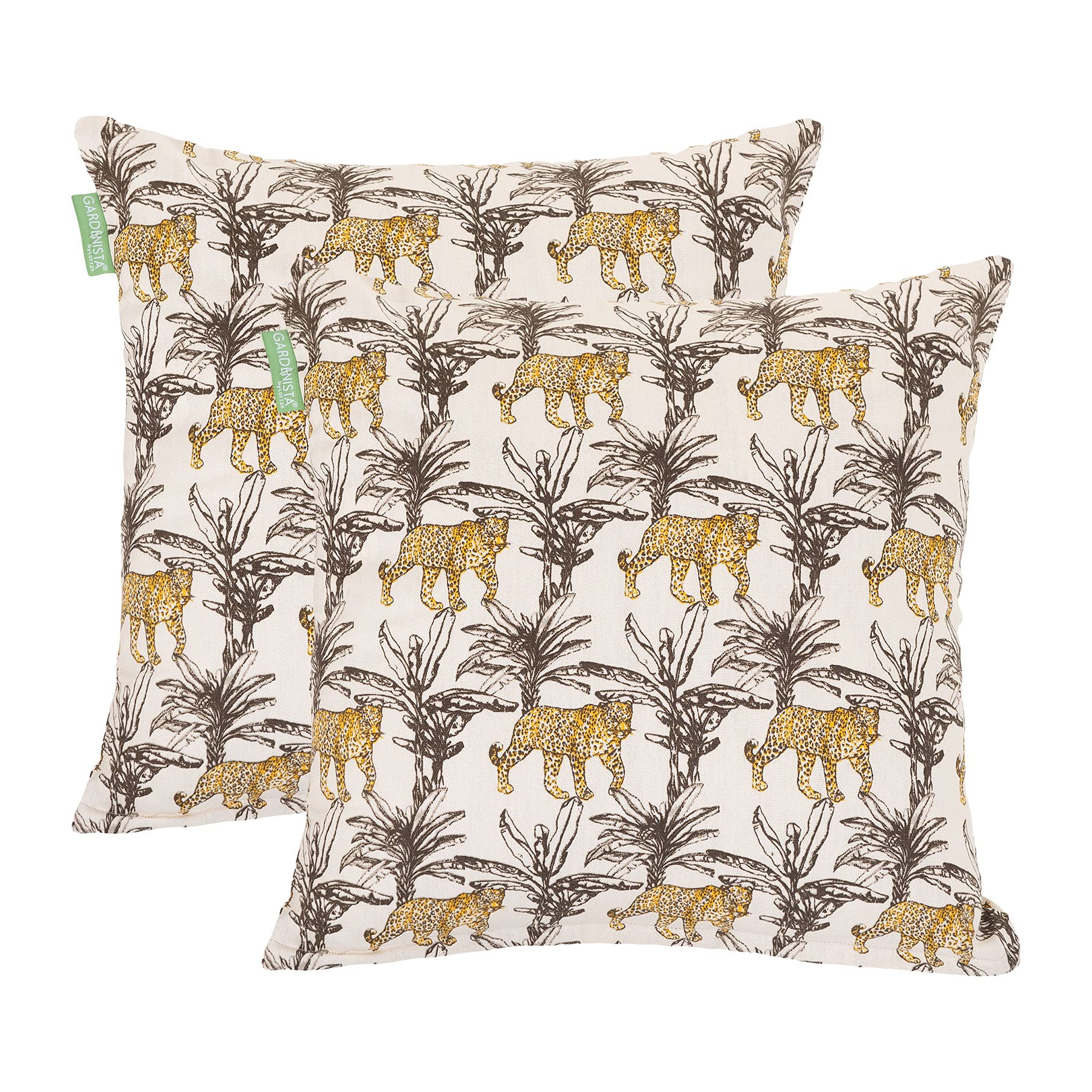 Gardenista Water Resistant Outdoor Garden Printed Cushion | Smooth Breathable Fabric | Treated Canvas Cotton | Hollowfibre Filled Designer Pillow | Hypoallergenic (Set of 2, Leopard)