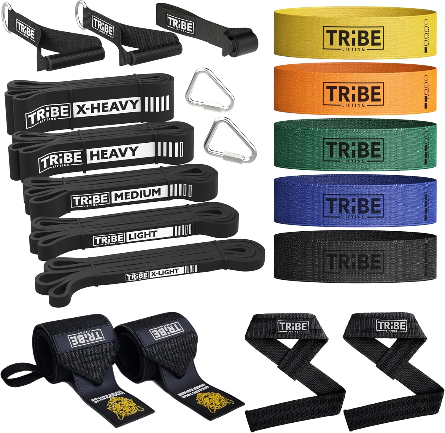 Workout Set of 5 Pull-Up Bands, Rubber Handles, Door Anchor, 5 Fabric Resistance Bands, Wrist Wraps and Wrist Straps (Multicolor)