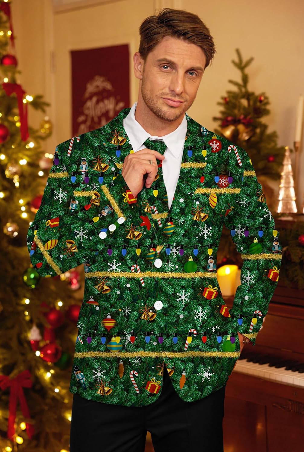 Arvilhill Men's Christmas Blazer with Tie - Ugly X-Mas Festive Jacket - Christmas Theme Party Suit for Men (S-XXL) - Image 3