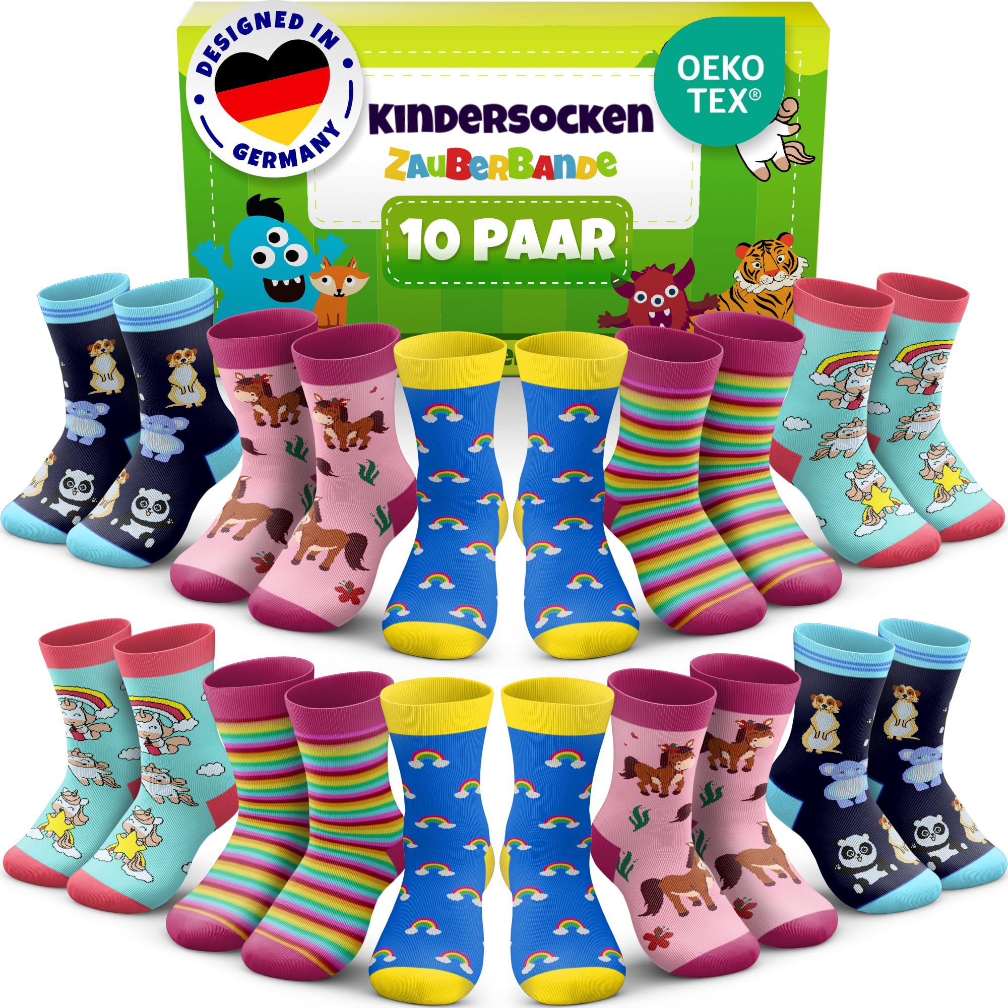 10 Paar Kindersocken Baumwolle - Bunte Motive OEKO-TEX