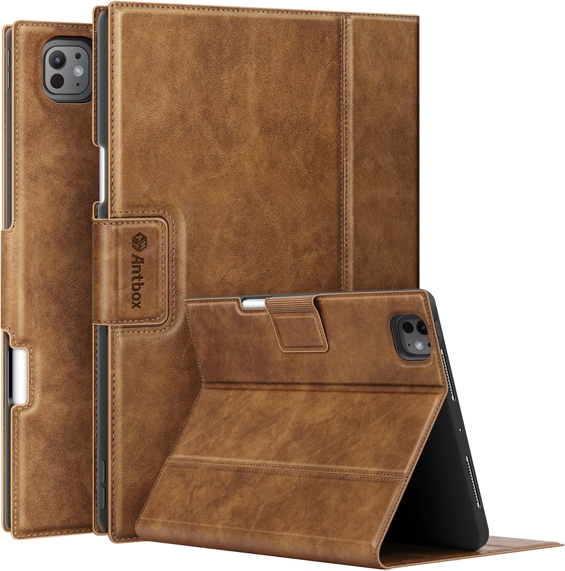 Antbox Case for iPad Pro 13 inch Case (M5/M4) 2025/2024 with Built-in Pencil Holder Supports Pencil Pro and Pencil (USB-C) Auto Sleep/Wake Function PU Leather Cover for iPad Pro 13'' (Brown)