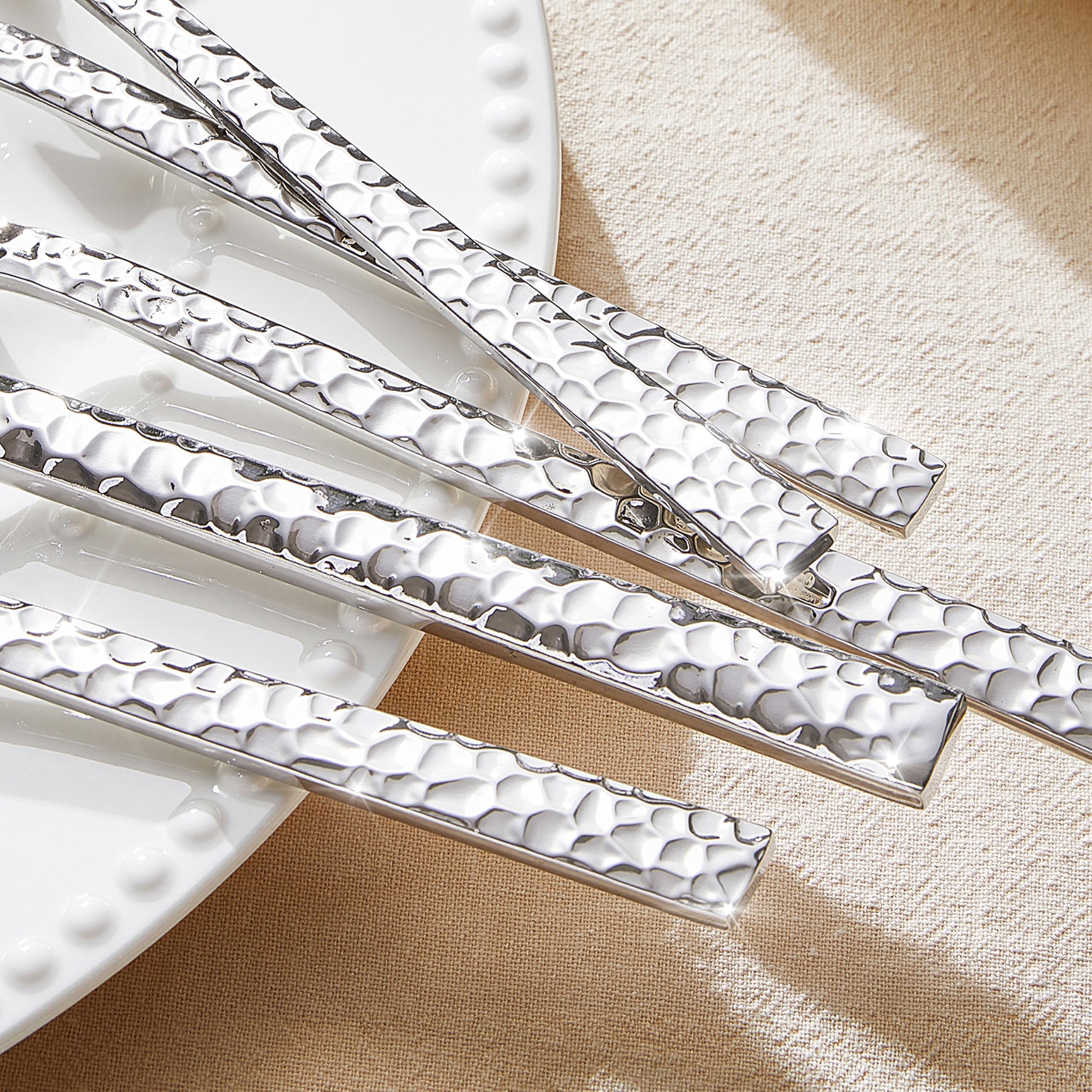 Hammered Stainless Steel Dinner Forks - 16 Piece Set -4