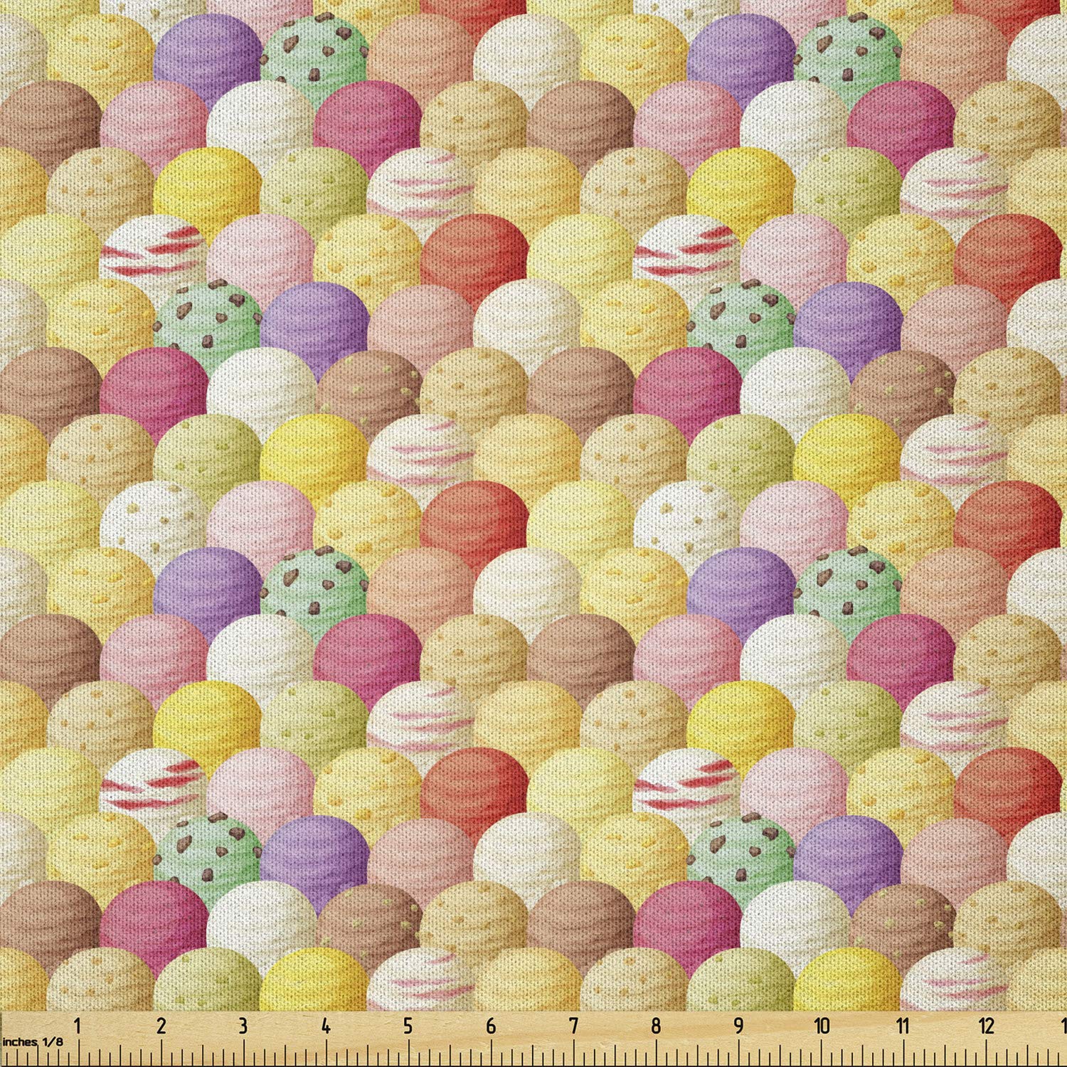 Ambesonne Ice Cream Fabric by The Yard, Circular Shapes Several Dessert Flavors Background Colorful Yummy Print, Microfiber Fabric for Arts and Crafts Textiles & Decor, 1 Yard, Pale Yellow