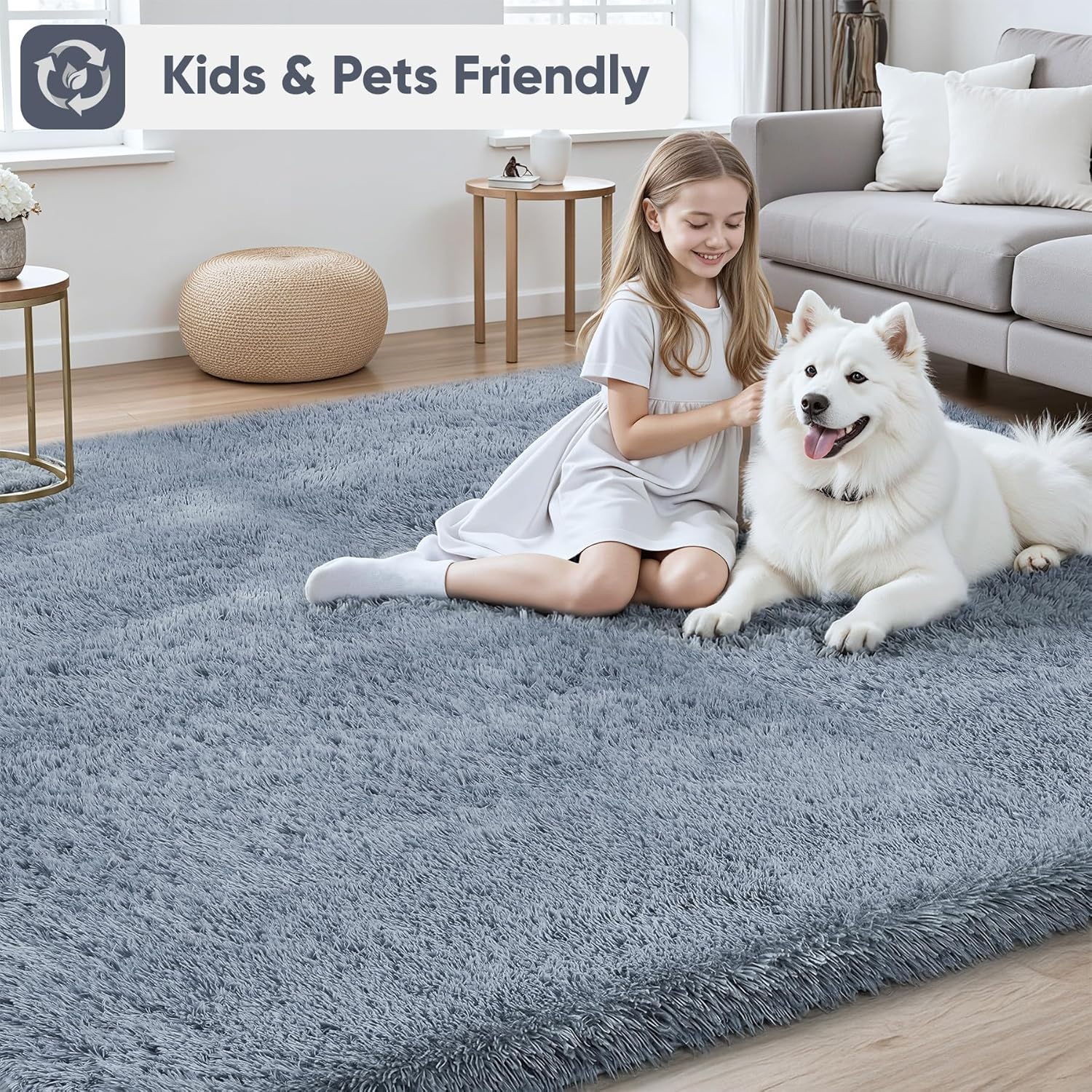 Area Rug for Living Room Bedroom: 4x6 Grey Soft Fluffy Shag Upgrade Non-Slip High Pile Carpet Large Fuzzy Plush Indoor Floor Decor Shaggy Rug for Kid Boys Girls Dorms Playroom Nursery Modern Home