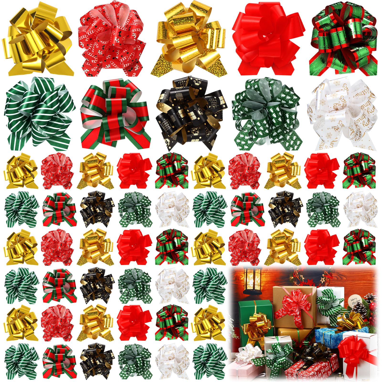 Tigeen 100 Pieces Christmas Wrap Pull Bows 5 Inch Gift Bows,Assorted Color