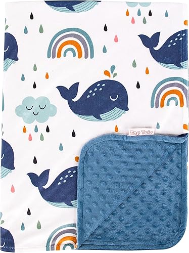Top Tots Manta de lujo Minky para bebé, ballenas en un día lluvioso, 40 x 29 pulgadas, azul