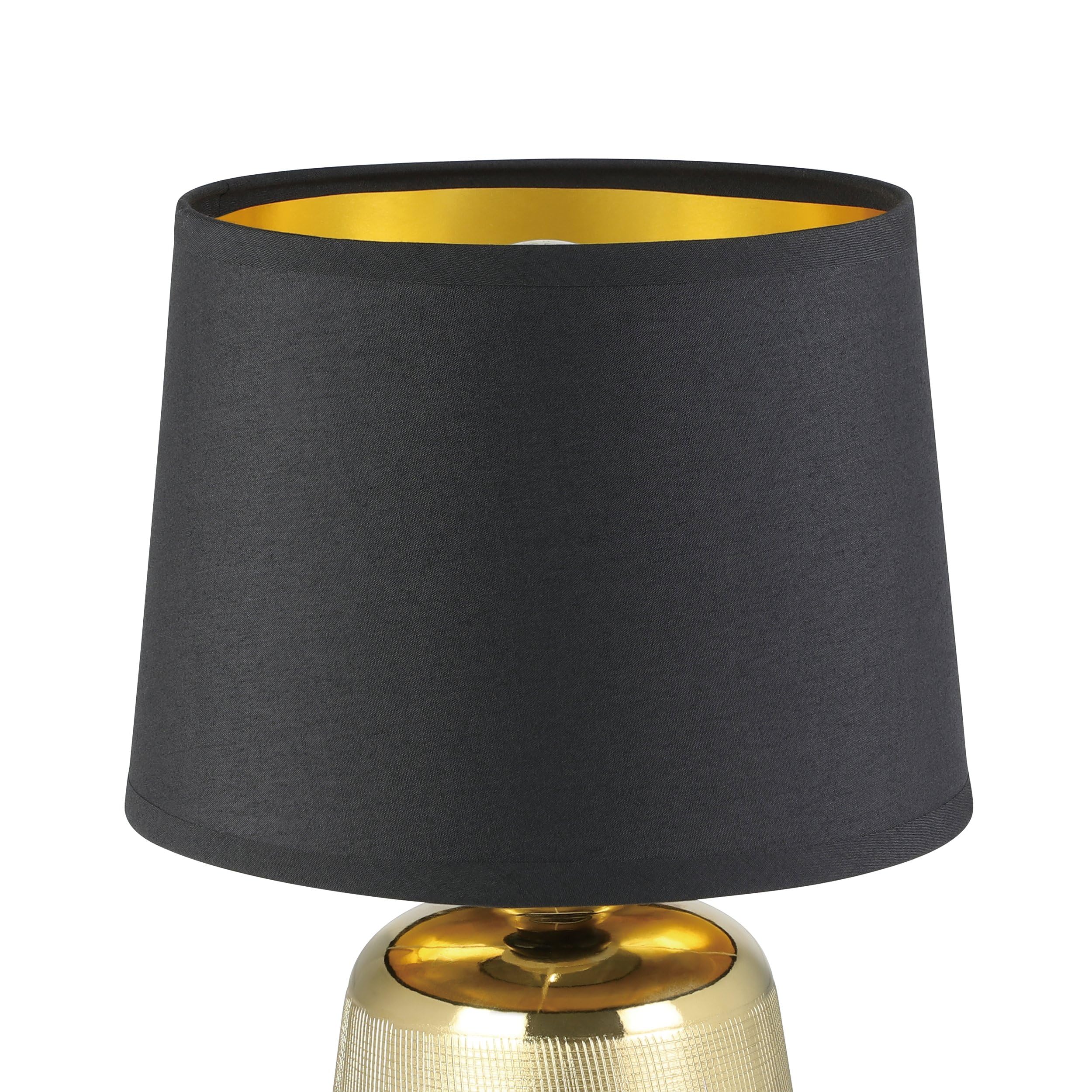Eglo lampada da tavolo Manalba 1, luce da comodino in ceramica color oro | e un paralume in tessuto in nero e oro, illuminazione da soggiorno, camera da letto lampadina E14