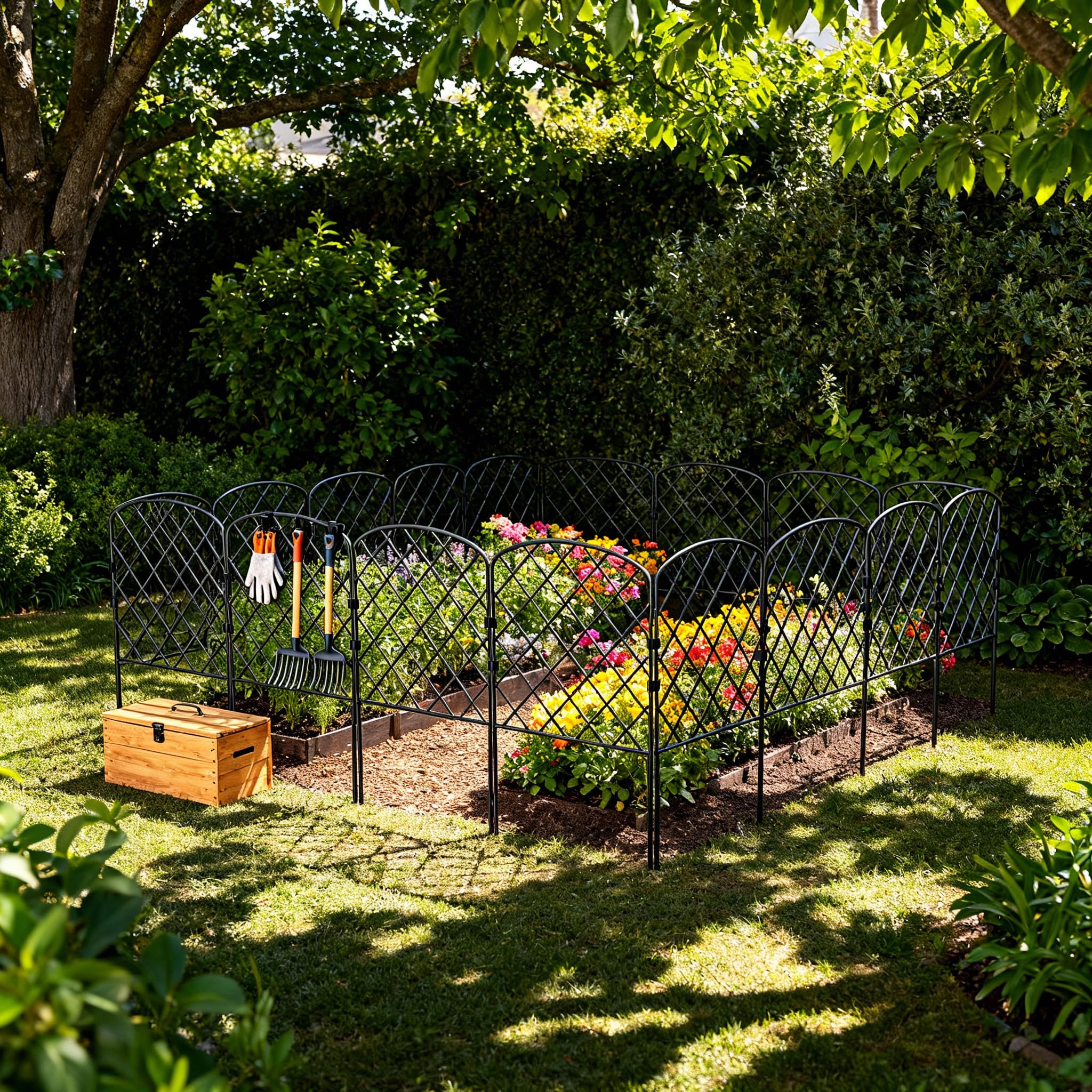 ACXIN 25er Steckzaun aus Metall, Dekorativer Gartenzaun 8m mit Erdnägel Kunststoff-Verbinden, Zaun für Hunde Weidezaun oder Tierbarriere, Teichzaun Beetzaun für Garten und Blumenbeet(Typ A)
