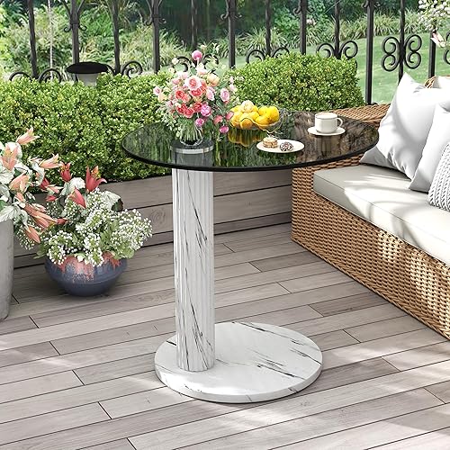 Miniatura 4 de Hooseng Mesa auxiliar redonda de cristal, 22 pulgadas, moderna parte superior de vidrio transparente templado, perfecta para sala de estar,