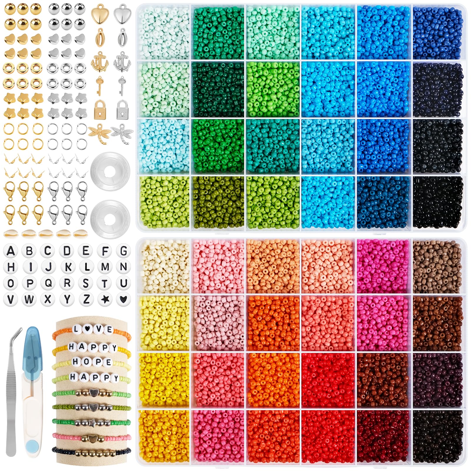 16500 Piezas 3mm Abalorios para Hacer Pulseras，Cuentas para Pulseras con 300 Piezas Abalorios Letras，Kit Bolitas para Hacer Pulseras Cuentas para Cumpleaños, Festivales, Fiestas
