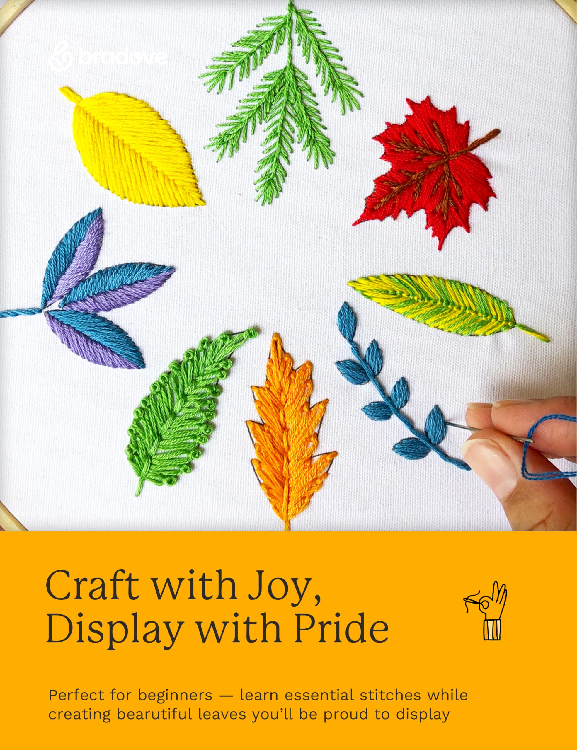 Bradove 3 set kit di ricamo foglie e fiori per principianti adulti bambini