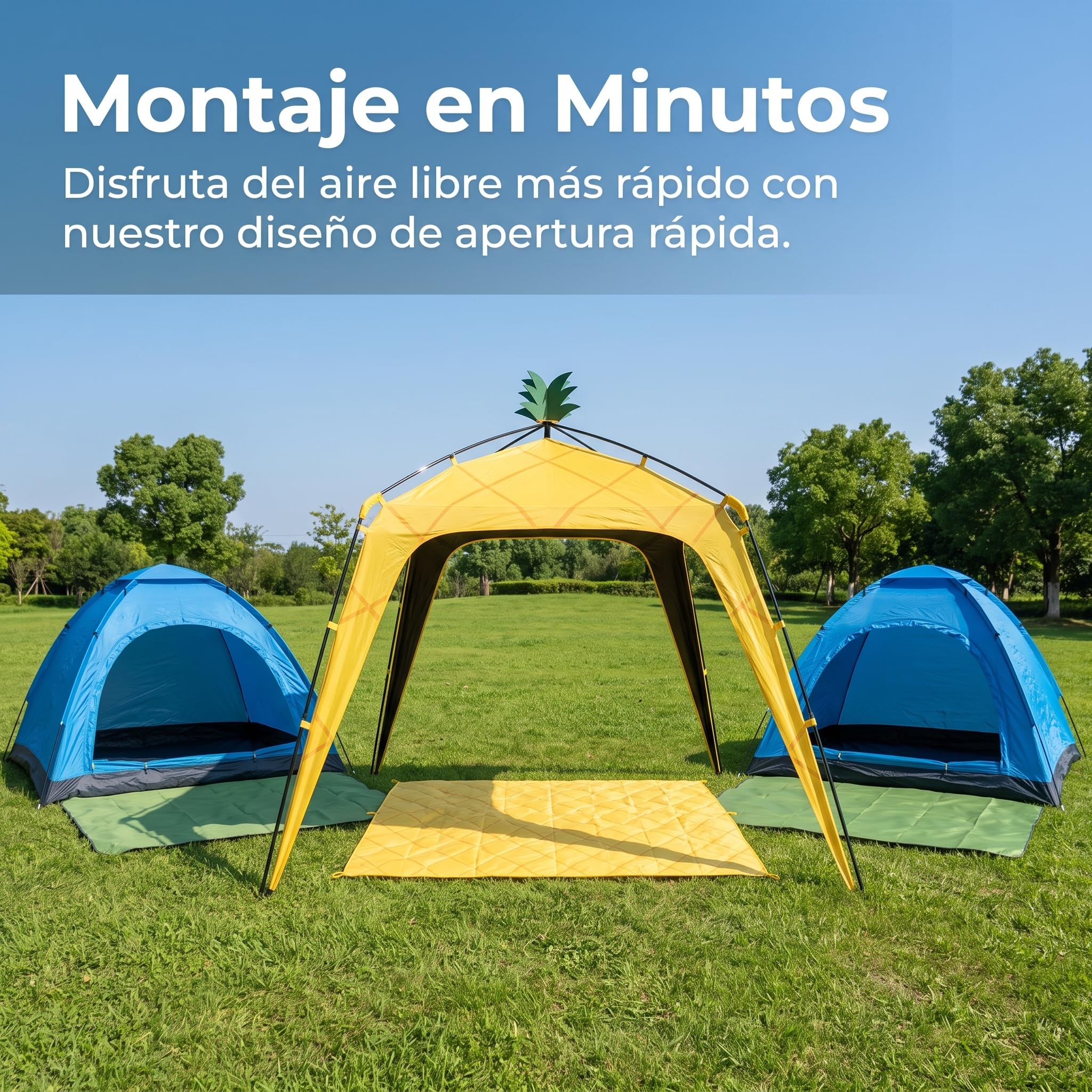 Tienda Campaña Instantánea para Camping Exterior, Refugio Portátil con Protección 50+, Tienda de campaña con 4 Cortinas de Malla