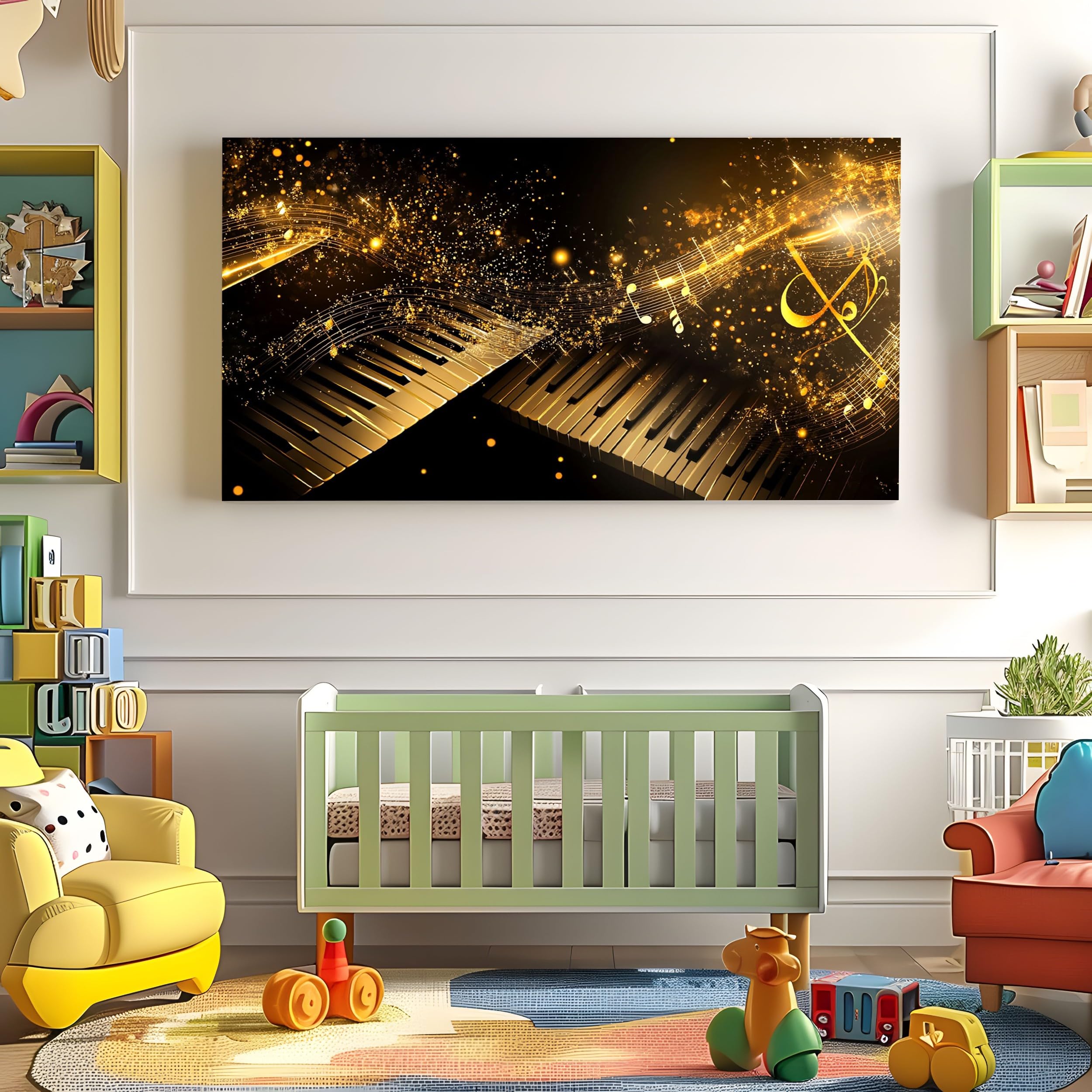 Decorazioni da Parete Moderne per Soggiorno Tema Senza Cornice 70x140cm | Musicale Pianoforte Quadro Grande su Tela Spartito con Chiave Classica Stampa Cielo Stellato di Lusso Camera da Letto Salotto