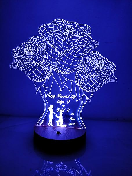 DESIGN ELLE Acrylic Modify 3d Illusion Led Lamp (8-10inch, Wooden)