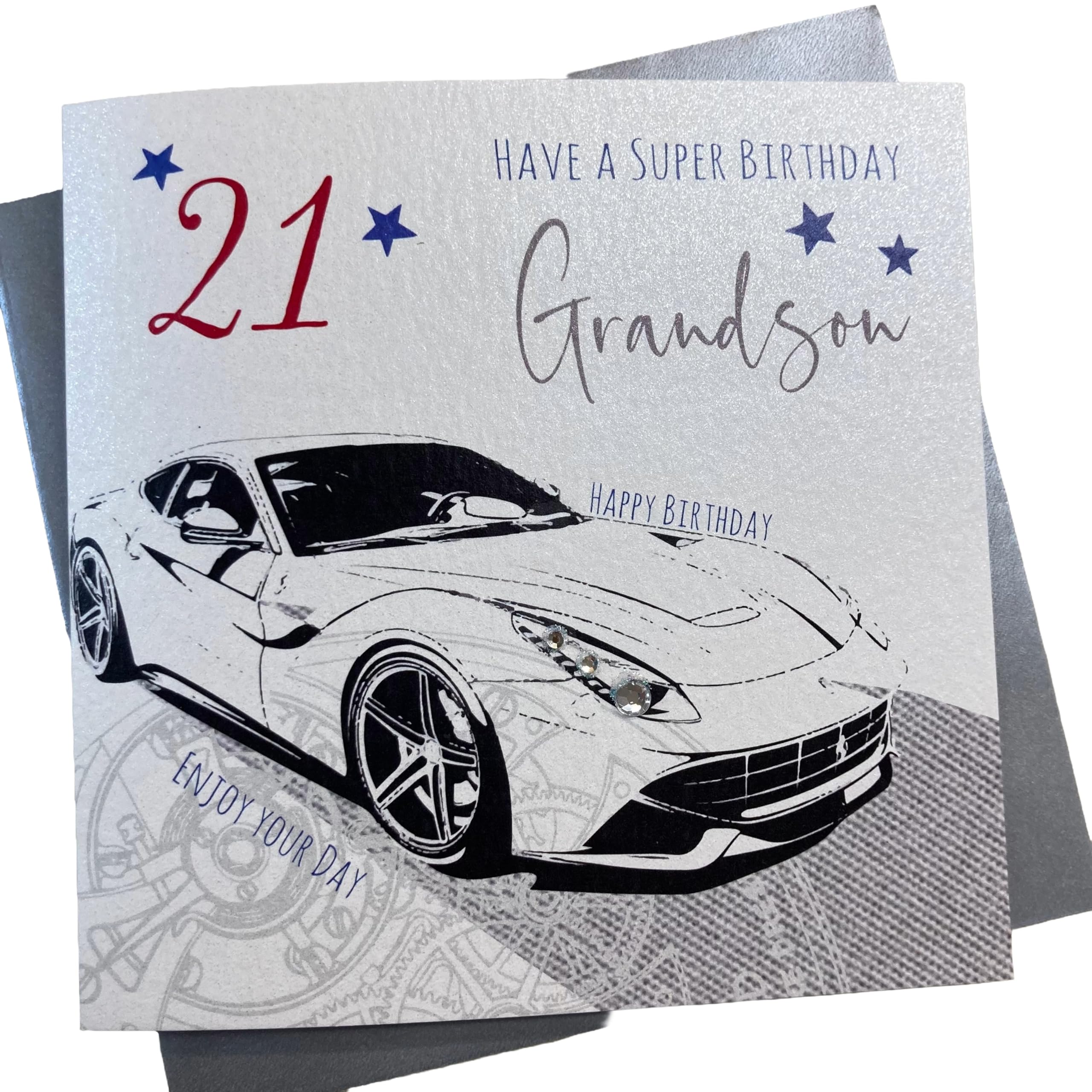 WHITE COTTON CARDS Grandson 21 Have A Super Birthday Handmade 21st Birthday Card, LLR21-GS