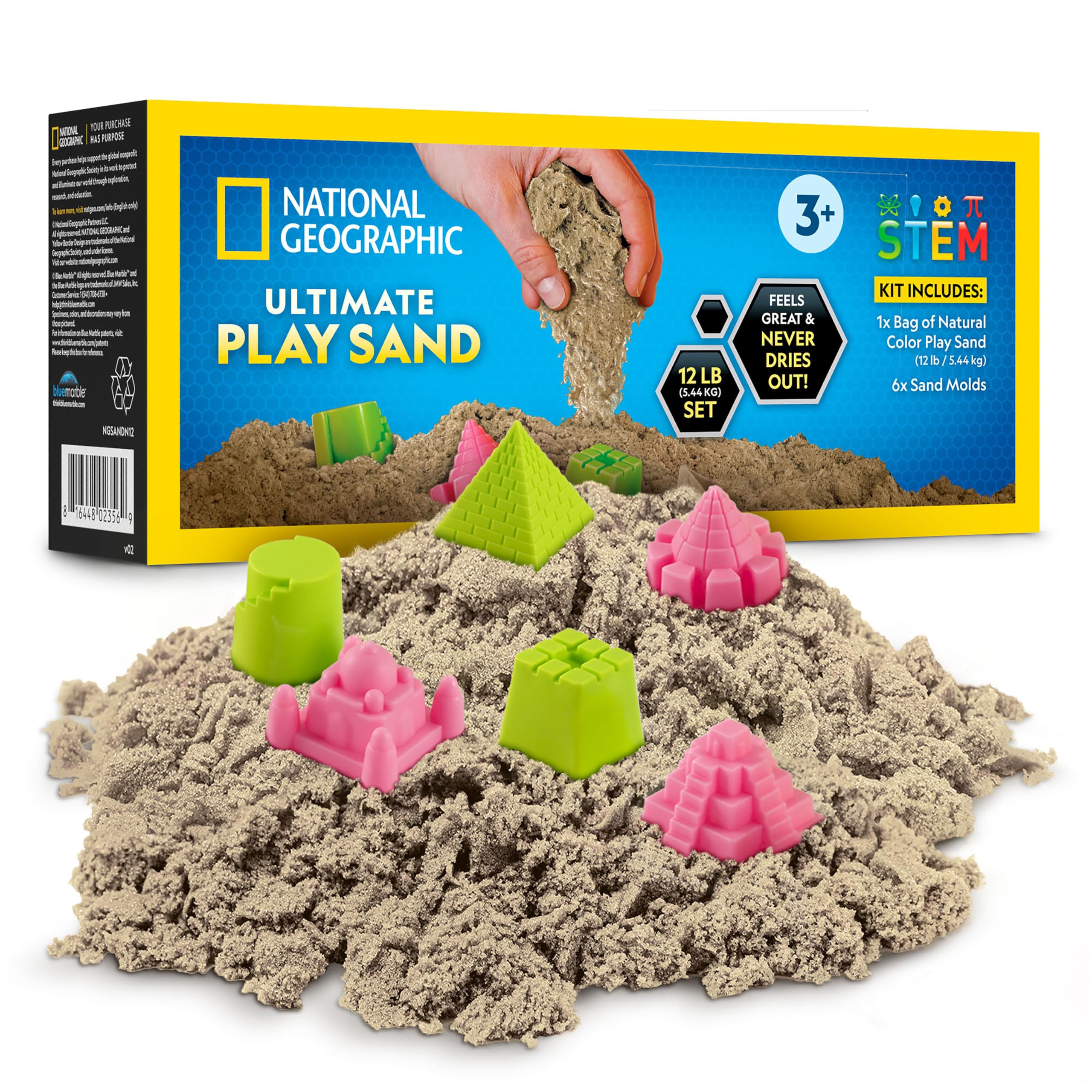 NATIONAL GEOGRAPHIC Play Sand - 12 Lbs. of Natural Sand with Castle Molds - A Fun Sensory Activity
